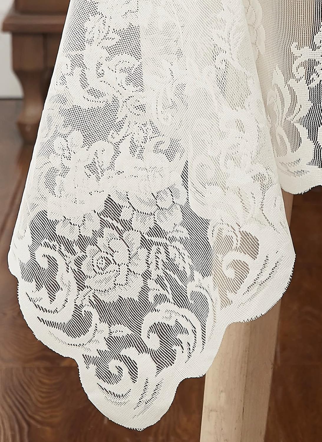 LinenZone Ivory Rectangle Tablecloth for Rustic Vintage Decor. Sheer Lace Works Great As Wedding, Thanksgiving or Christmas Tablecloth (Mia TC 60 x 84, Ivory)