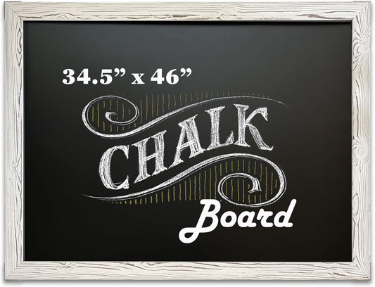 Loddie Doddie Magnetic Chalkboard - 46 x 34.5 in White Rustic Frame - Erasable Blackboard with Magnetic Surface - Magnet Board for Wall & Chalkboard Sign