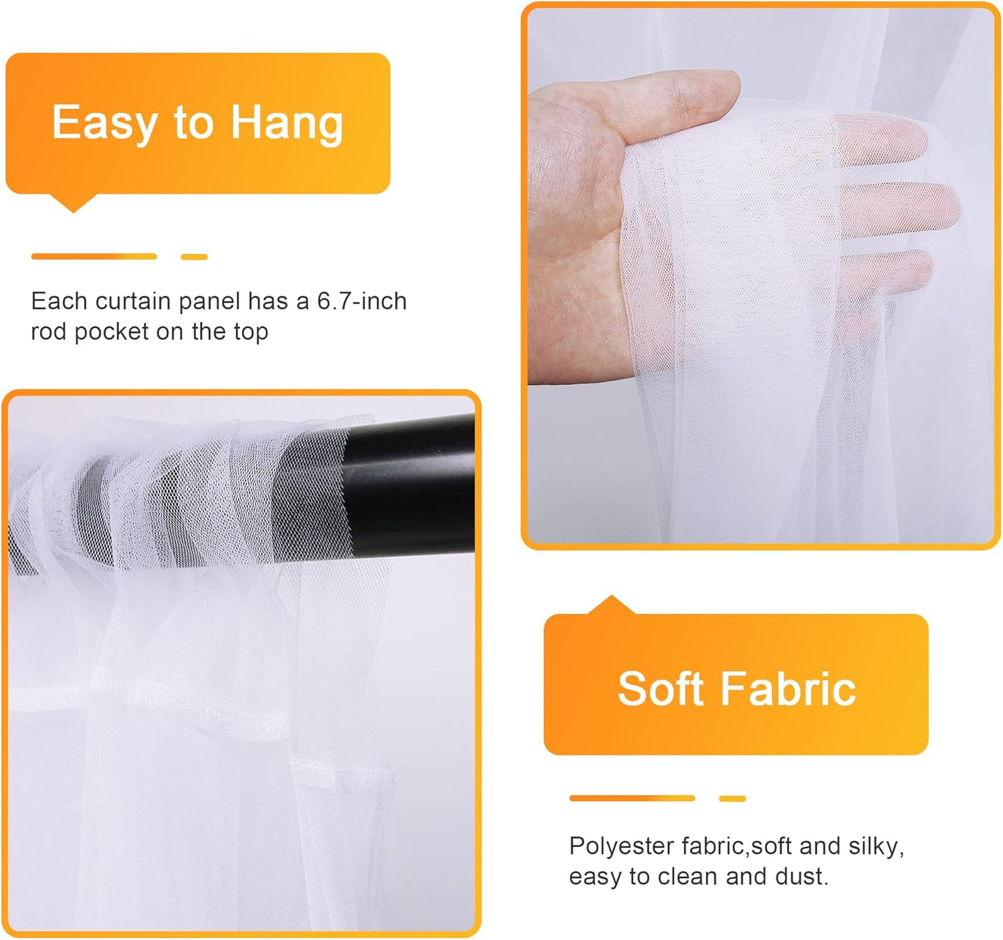 Fomcet White Tulle Backdrop Curtains with Lights String 10FT X 10FT Sheer Curtain with Lights Tulle Curtains Backdrop for Wedding Birthday Party Photo Shoot (2 Panels 5x10FT)