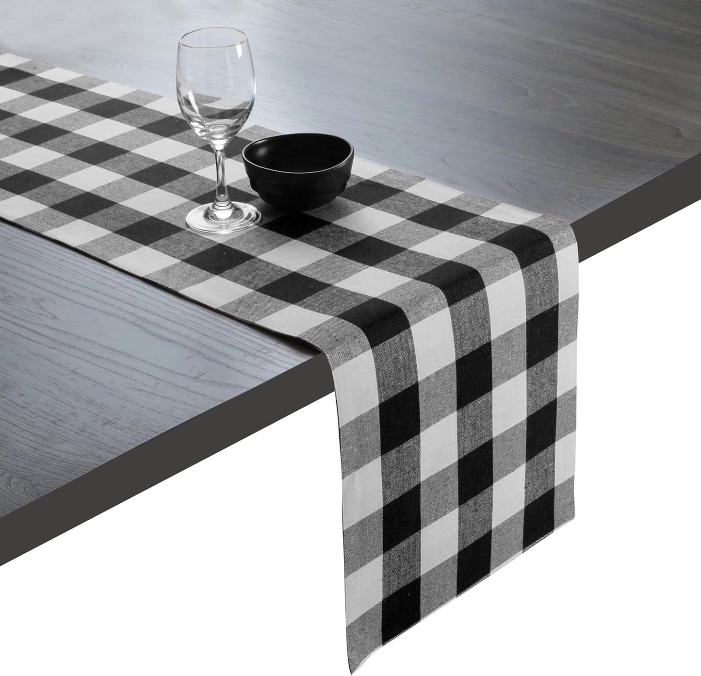 Native Fab Table Runner Buffalo Check Plaid 100% Cotton - 13x72 Inches Kitchen Dining Table Decoration for Indoor Outdoor Farmhouse Home Party Decor - Black and White