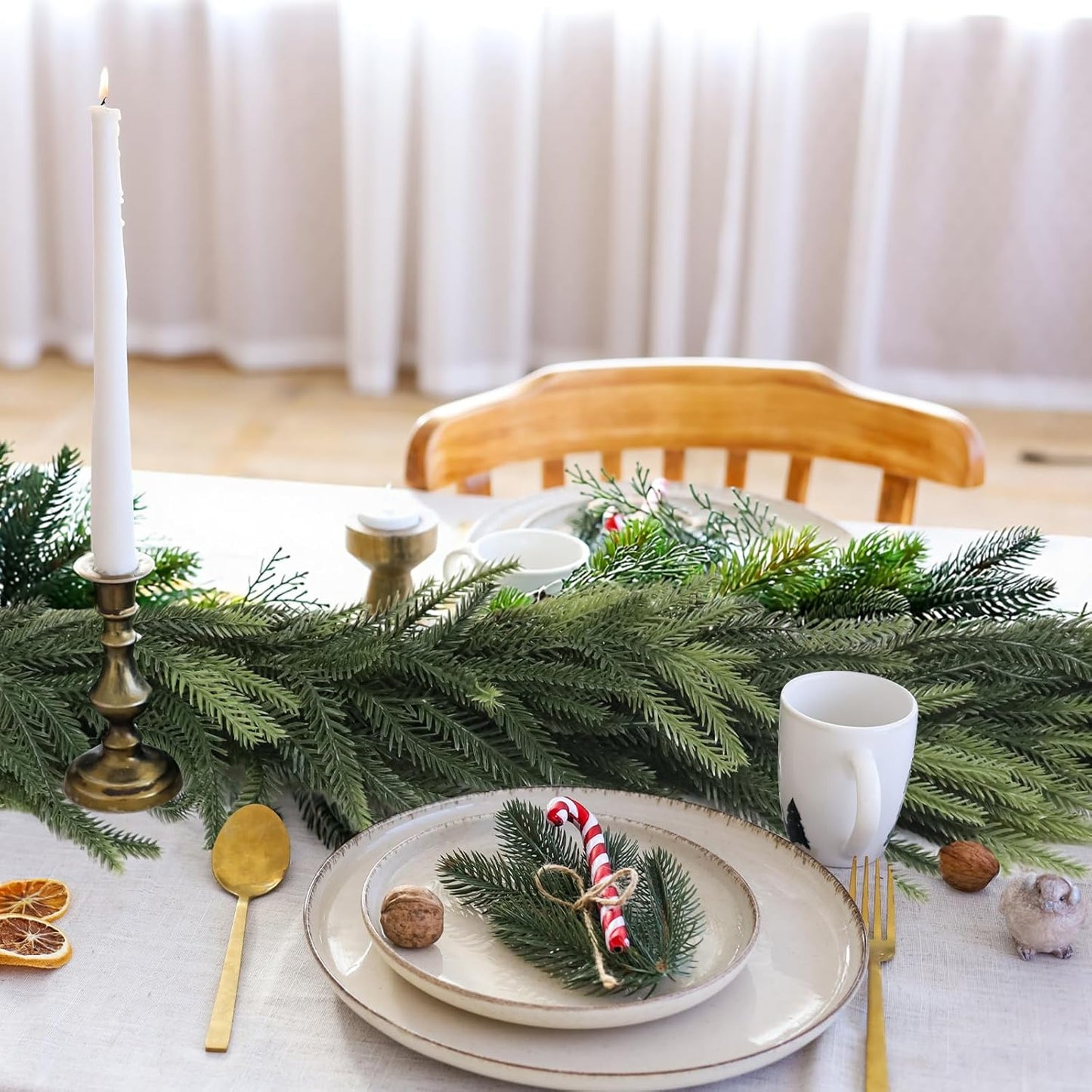 MAKHOT 1-Piece 5.6Ft Artificial Pine Needle Garland, Real Touch Winter Pine Garland, Faux Christmas Garland for Table, Mantle, Wall, Indoor, Outdoor Christmas Decorations