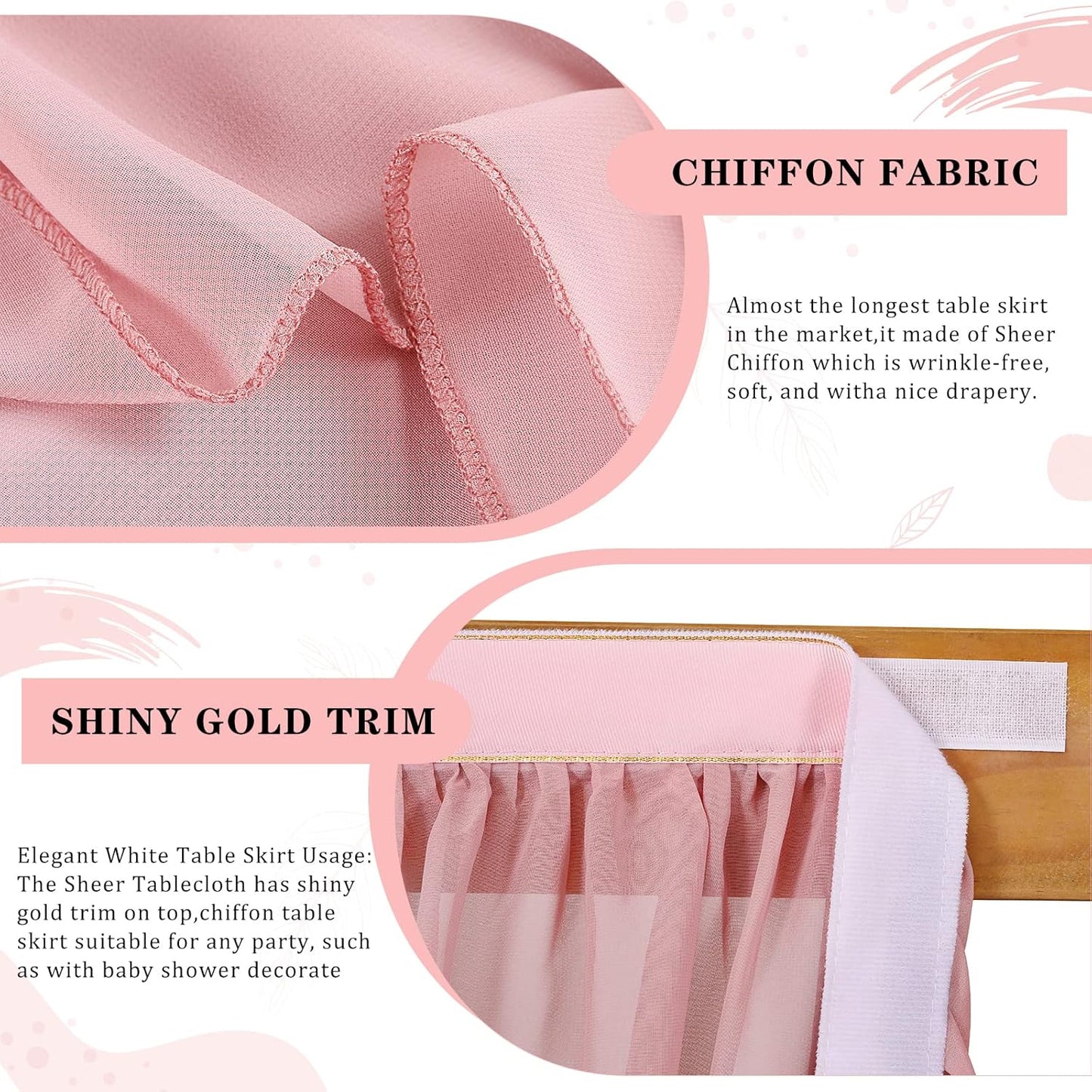 Dusty Rose 6ft Table Skirt for Rectangle Tables or Round Tables Sheer Tablecloth for Baby Girl Birthday Princess Party Wedding Table Decor