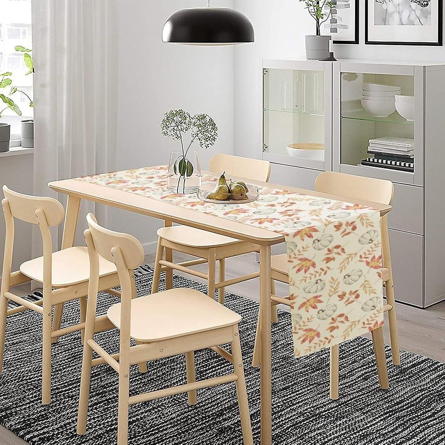 Pumpkin Leaves Table Runner,Seasonal Autumn Thanksgiving Kitchen Dining Table Decoration for Home Party Decor 13x120 Inch