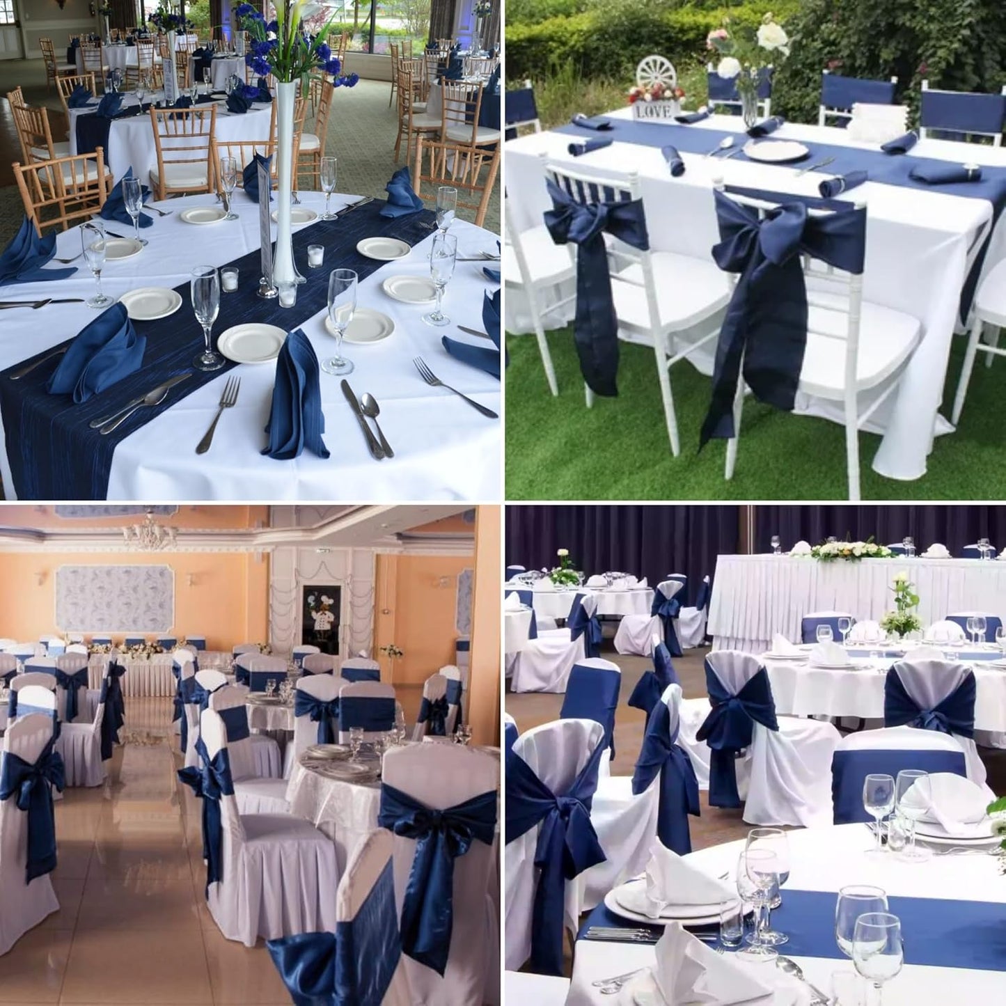 100 PCS Satin Chair Sashes Decorative Bow Satin Chair Sashe Ties Back Ribbon Bows Chairs Cover Band for Wedding Birthday Party Ceremony Reception Events Banquet Home Kitchen Decor(7x108inch,Navy Blue)