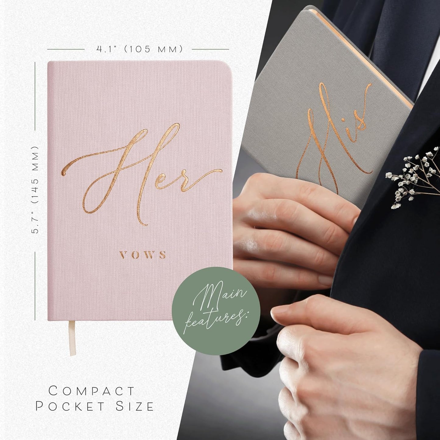 Vow Books His and Hers - Linen Wedding Vow Books Perfect as Bride & Groom Gifts, Wedding Registry Ideas - His & Hers Gifts Wedding Vow Book - Wedding Essentials & Accessories [Blush & Grey]