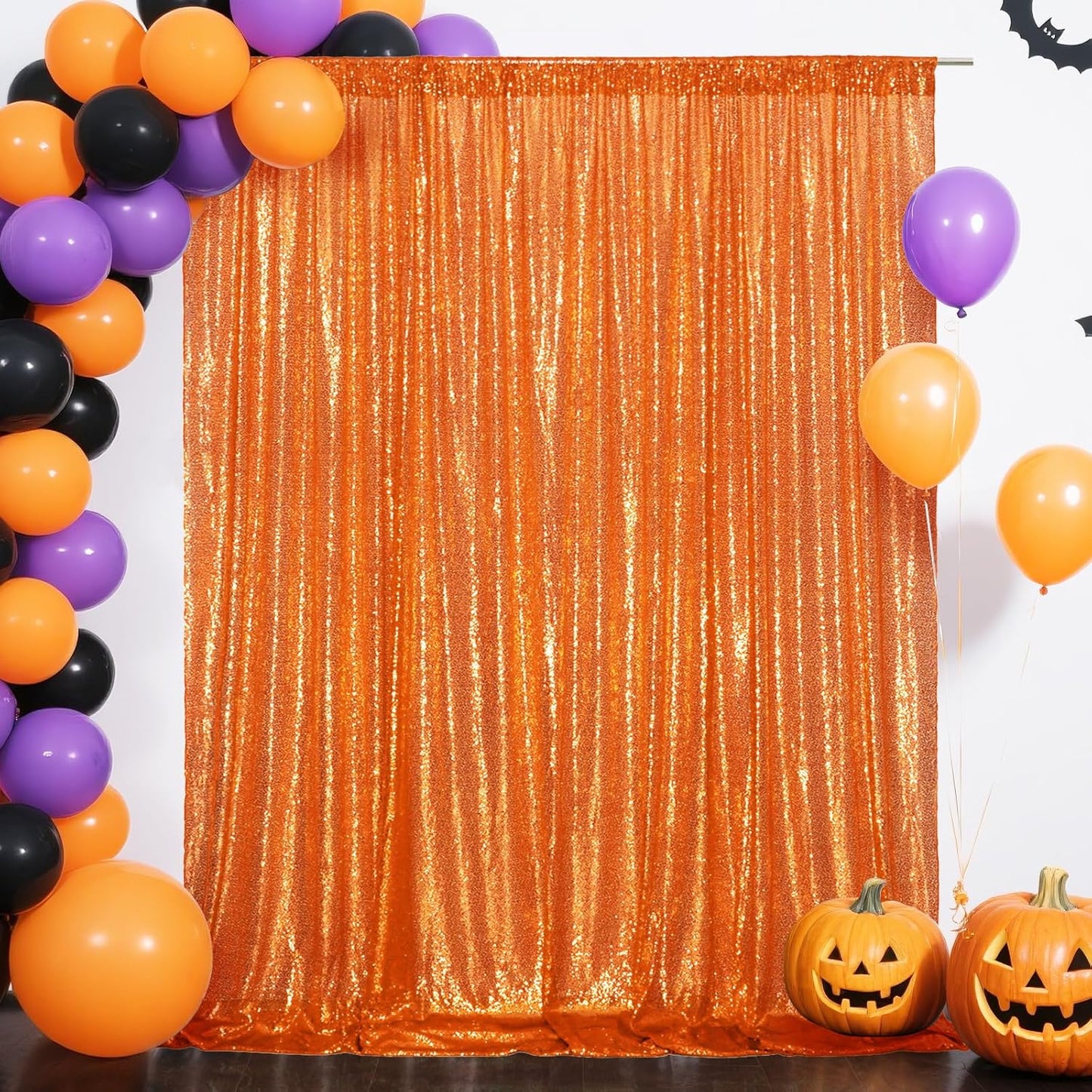 Eternal Beauty Orange Sequin Backdrop, 10x10 Ft Halloween Glitter Background Curtains for Shimmer Photography Party Wedding Birthday Back Drop Decor