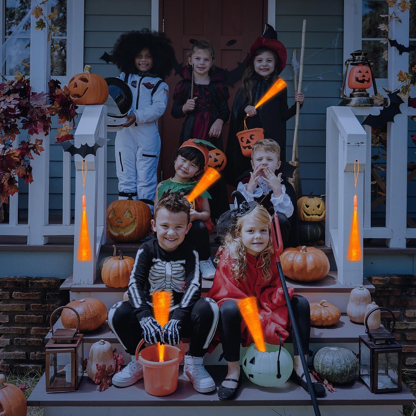 48 PCS Orange Glow Fiber Wands Sticks LED Light Wands 3 Modes Flashing Fiber Optic Light Rod Bulk Fiber Optic Wands Glow in The Dark Party Favors for Bar Wedding Party Supplies