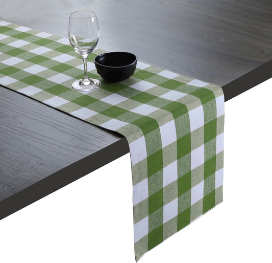 Native Fab Table Runner Buffalo Check Plaid 100% Cotton - 13x72 Inches Kitchen Dining Table Decoration for Indoor Outdoor Farmhouse Home Party Decor - Mint Green and White