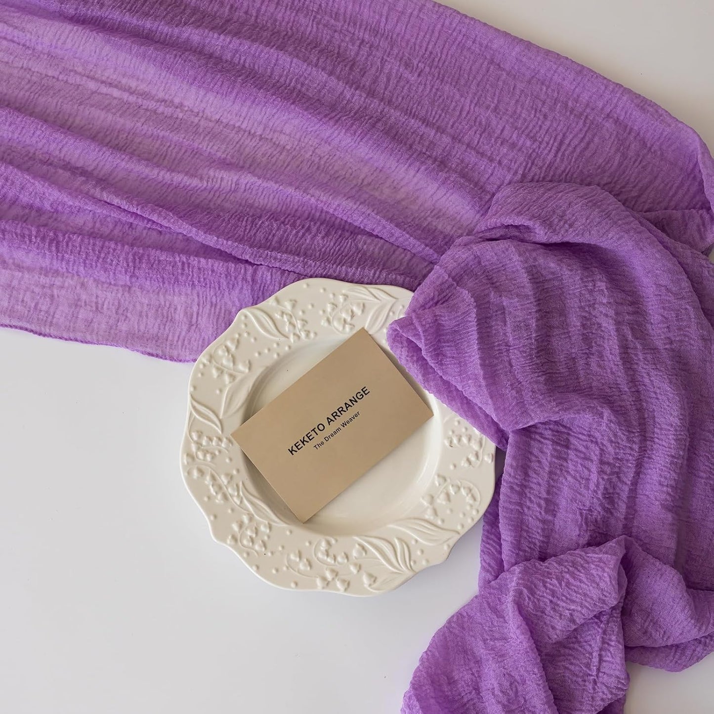 Table Runner Lavender Gauze Rustic Boho Lilac Cheesecloth Grape Table Runner 120 Inch 10 FT for Wedding Baby Bridal Shower Birthday Bridgerton Party Long Sheer Home Decorations