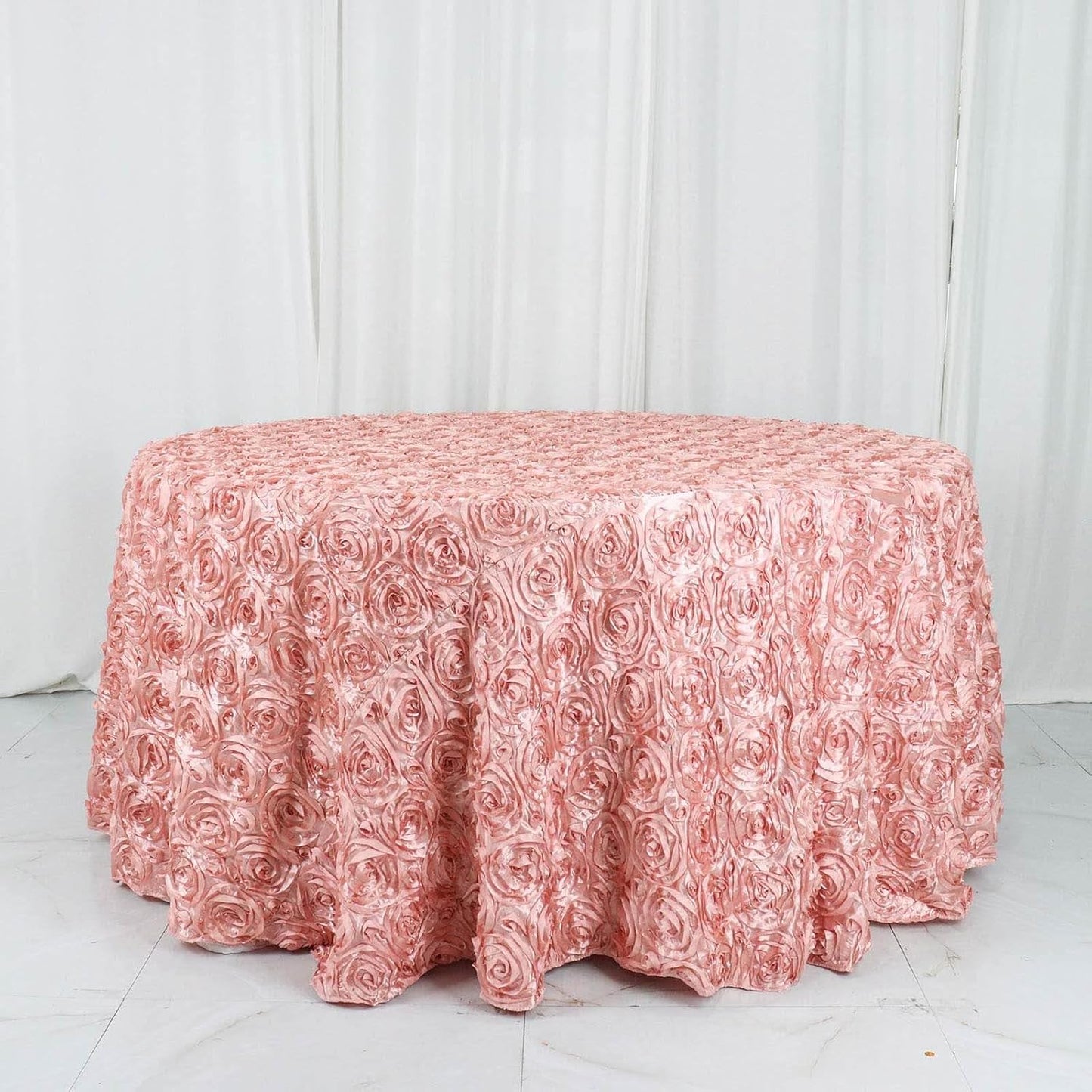 Efavormart 120" Dusty Rose Grandiose 3D Rosette Satin Round Tablecloth for Wedding Party Event Decoration