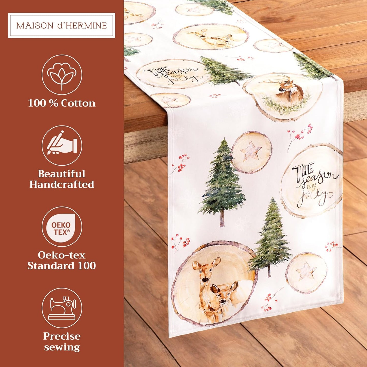 Maison d' Hermine Table Runner 100% Cotton Double Layer Table Runners 108 inches Long for Thanksgiving Christmas Decorations Home Kitchen Dining Party Wedding (Mountain Life, 14.5" x 108")