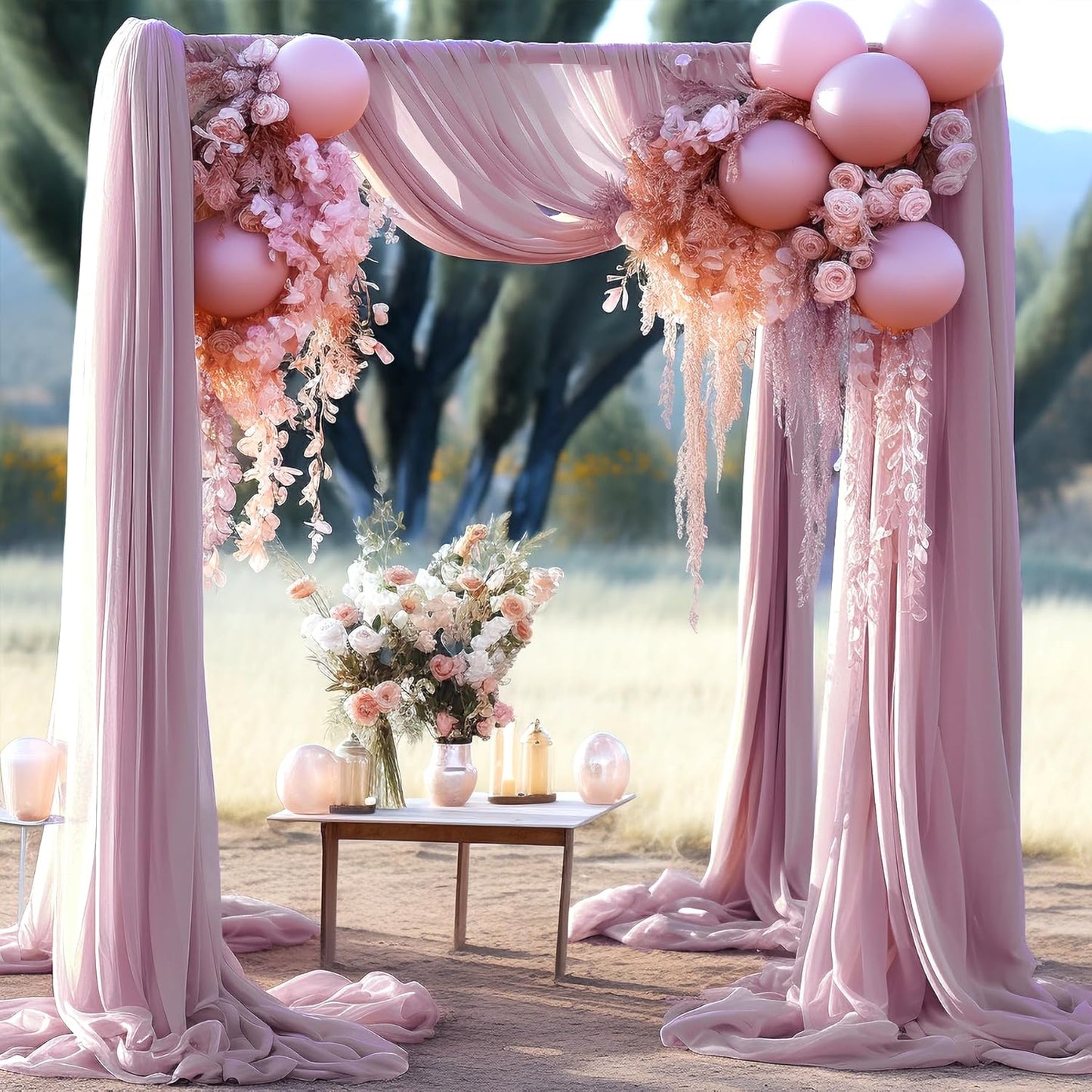 Arch Drapes for Wedding Arch Draping Fabric Dusty Rose Sheer Backdrop Curtain for Ceremony Bridal Party Decor 19Ft Length x 28" Width 2 Panel