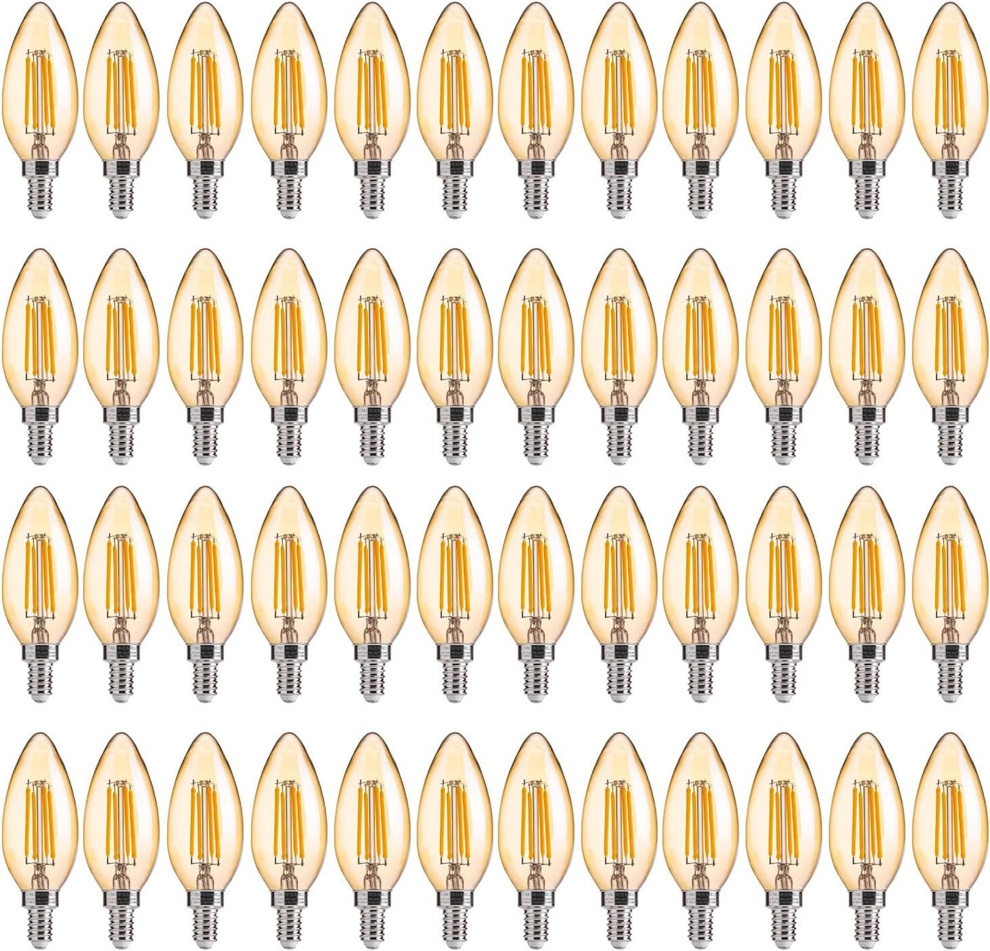 FLSNT Amber LED Candelabra Light Bulbs 40W Equivalent, B11 E12 LED Chandelier Bulbs, 2200K Warm White, Dimmable, 330LM, 48 Pack UL,CA65 Listed.