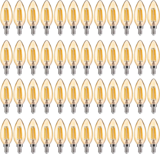 FLSNT Amber LED Candelabra Light Bulbs 40W Equivalent, B11 E12 LED Chandelier Bulbs, 2200K Warm White, Dimmable, 330LM, 48 Pack UL,CA65 Listed.