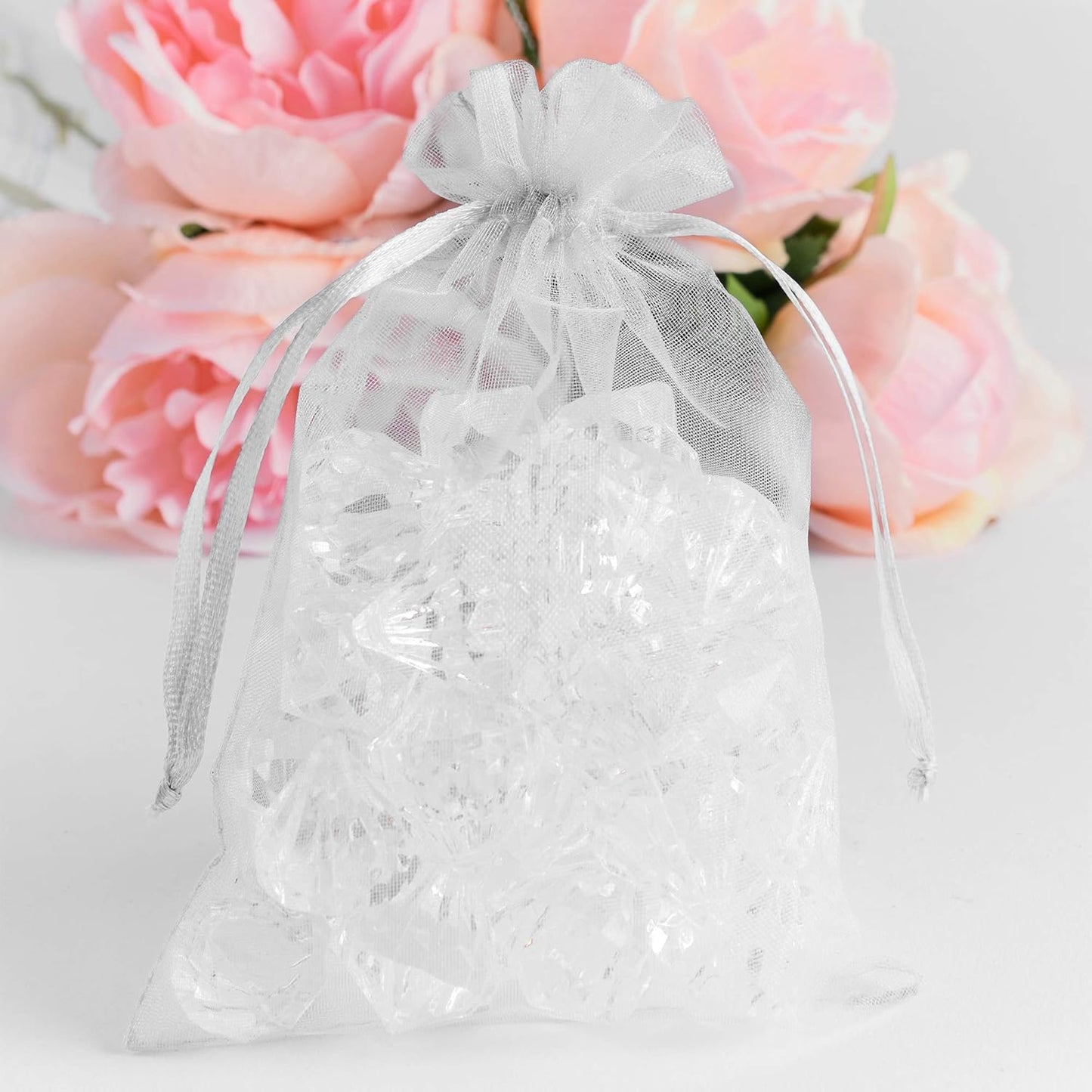 Super Z Outlet 100 Pack 4x6 Inch Mini Sheer Drawstring Organza Transparent Bags Jewelry Sack Pouches for Wedding, Party Decorations, Arts & Crafts Gifts (White)