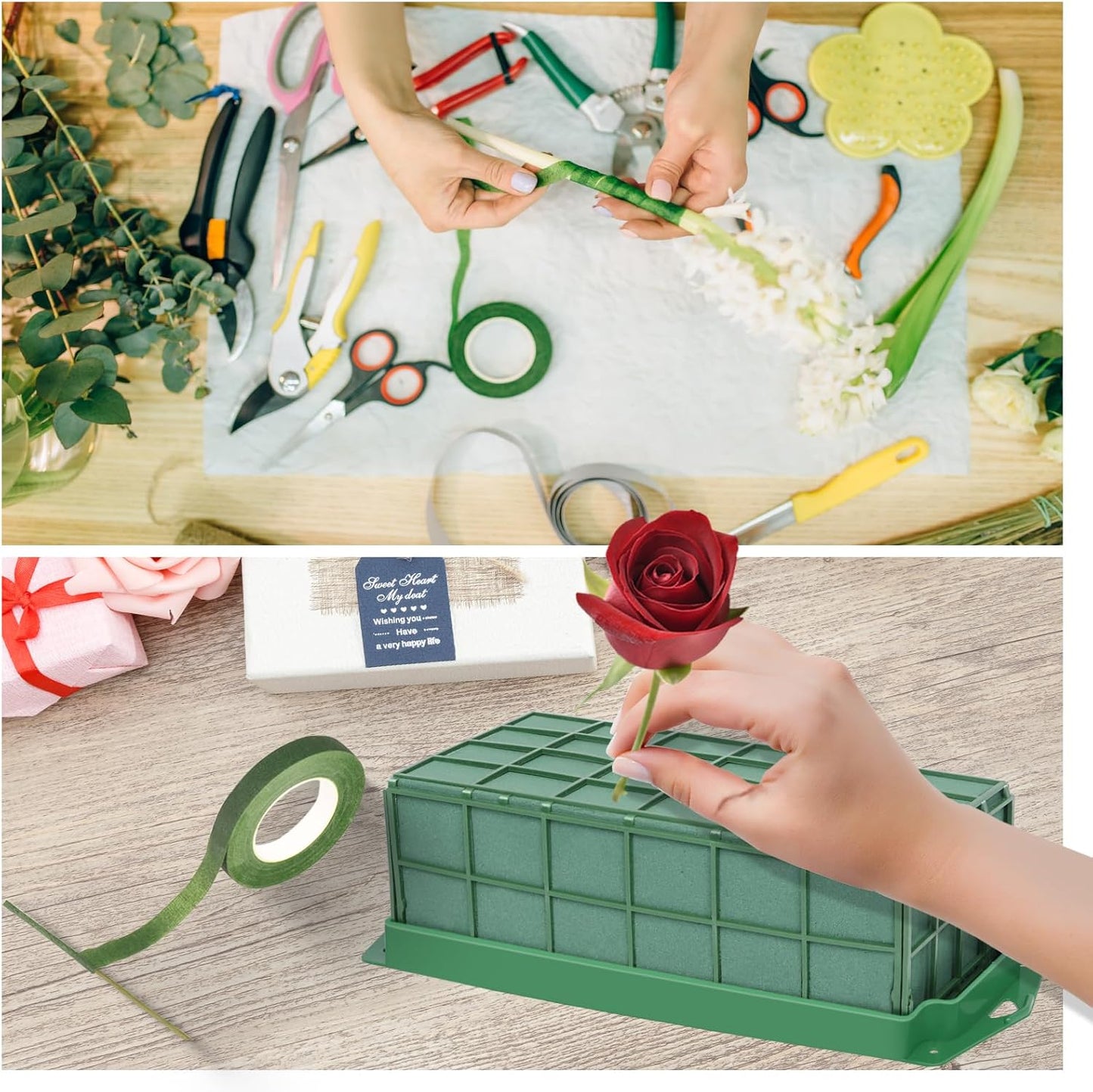 6 Packs Floral Foam Cage Flower Holder with Floral Foam Blocks for Fresh Flower, Artificial Flowers,Wedding, Florist Flower Foam, Flower Arrangement Supplies