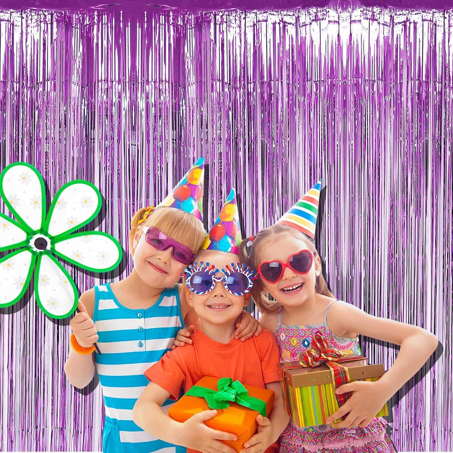 4 Pack Light Purple Foil Fringe Curtain Backdrop, 3.28Ft x 9.84Ft Metallic Tinsel Streamers Curtains for Party, Photo Booth Props, Birthday, 2022 Graduation Decoration Supplies
