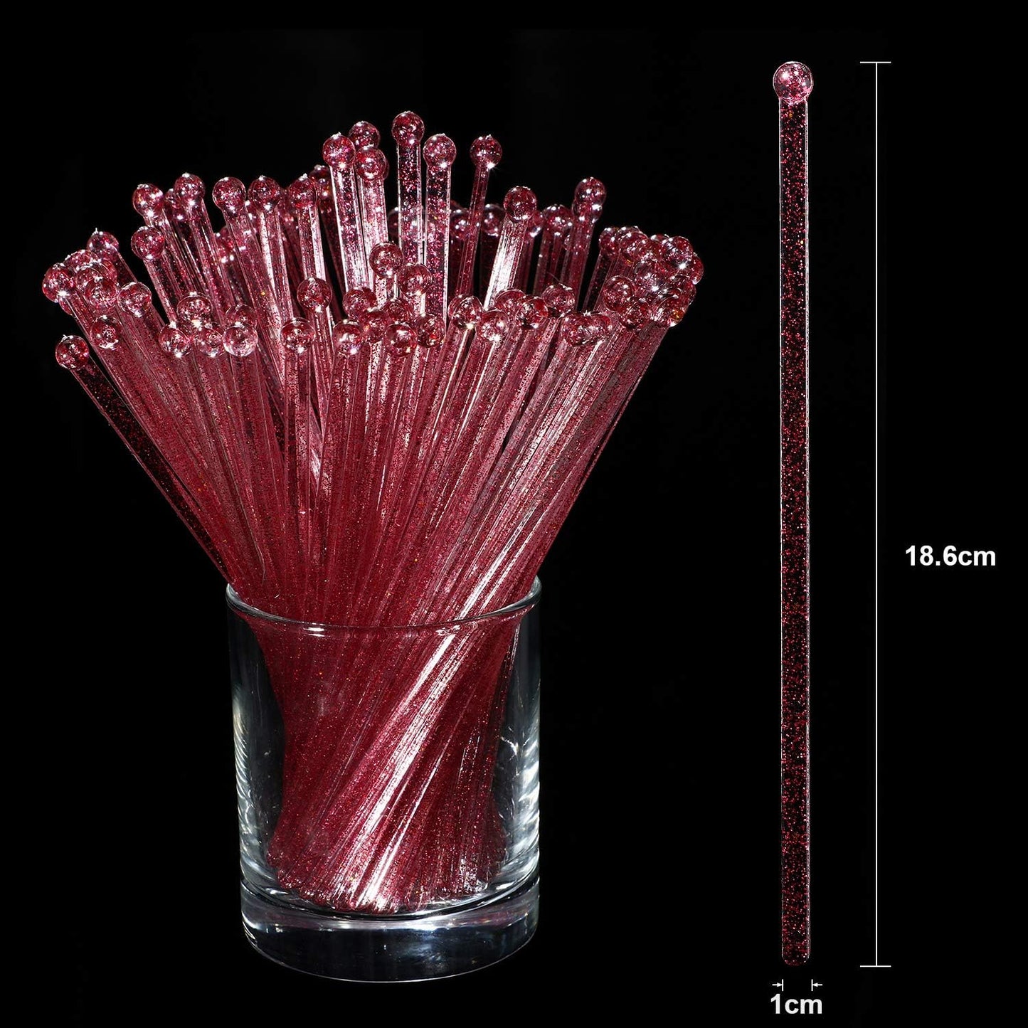 100 Pieces Disposible Plastic Round Top Crystal Swizzle Sticks (Red)