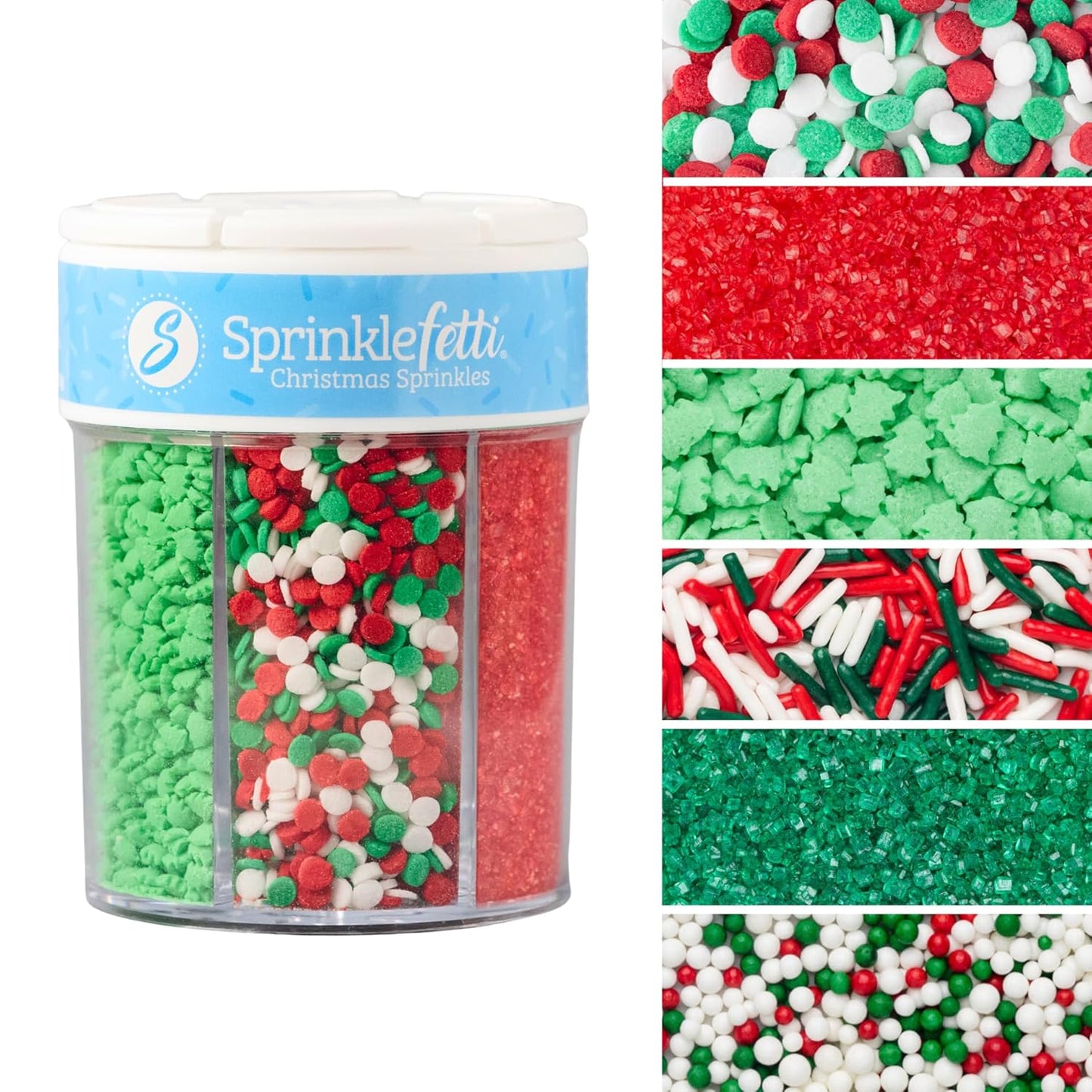 Sweets Indeed Christmas Sprinkles Mix – 6-Cell Holiday Assortment 6.45 oz | Edible Jimmies, Nonpareils & Sugar Pearls for Decorating Christmas Cookies, Cupcakes, Cakes & Holiday Desserts
