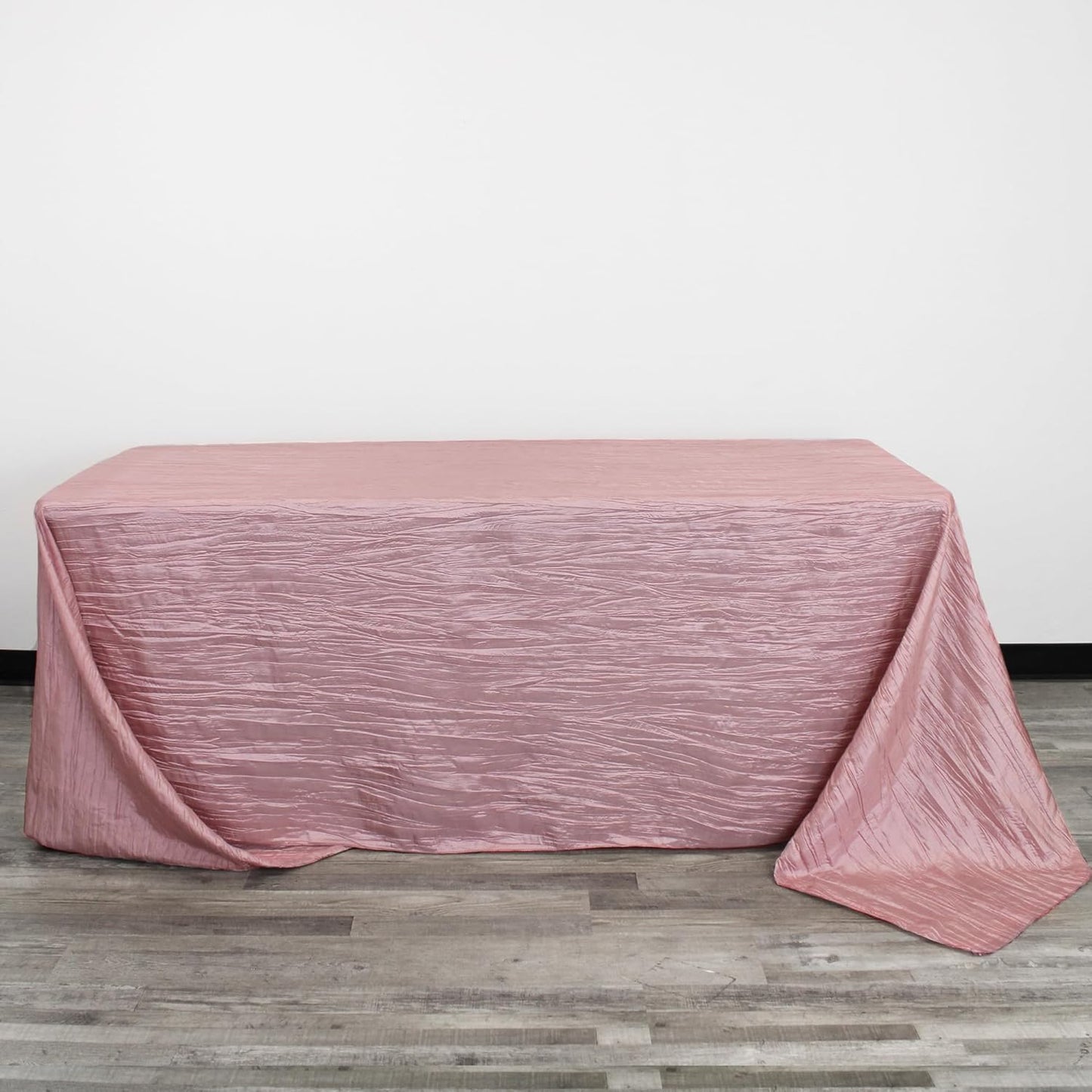 YOUR CHAIR COVERS - 90 x 156 inch Rectangular Crinkle Taffeta Tablecloth - Dusty Rose, Rectangle Table Linens for 8 ft Rectangular Tables, Wedding Crushed Table Cloth
