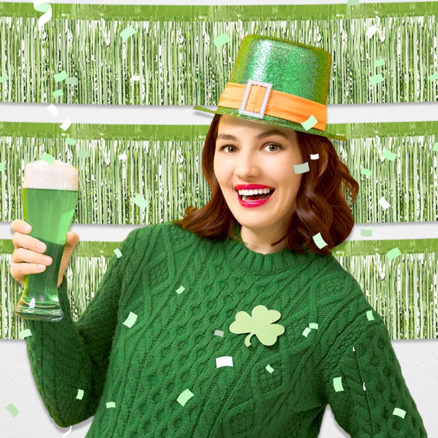 3 Pack 10 Long Light Green Metallic Foil Fringe Garland Wall Hanging Tassle Banner, Mother's Day, Easter, Parade Floats, Birthday, Theme Party, Wedding Party Decorations