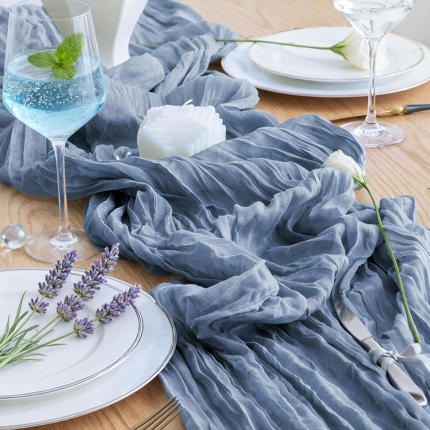 6 Pack Dusty Blue Cheesecloth Table Runner 23x120 inch Rustic Boho Gauze Table Runner 10 FT Long Sheer Cheese Cloth Fabric Table Runners for Romantic Wedding Bridal Shower Birthday Party Decor