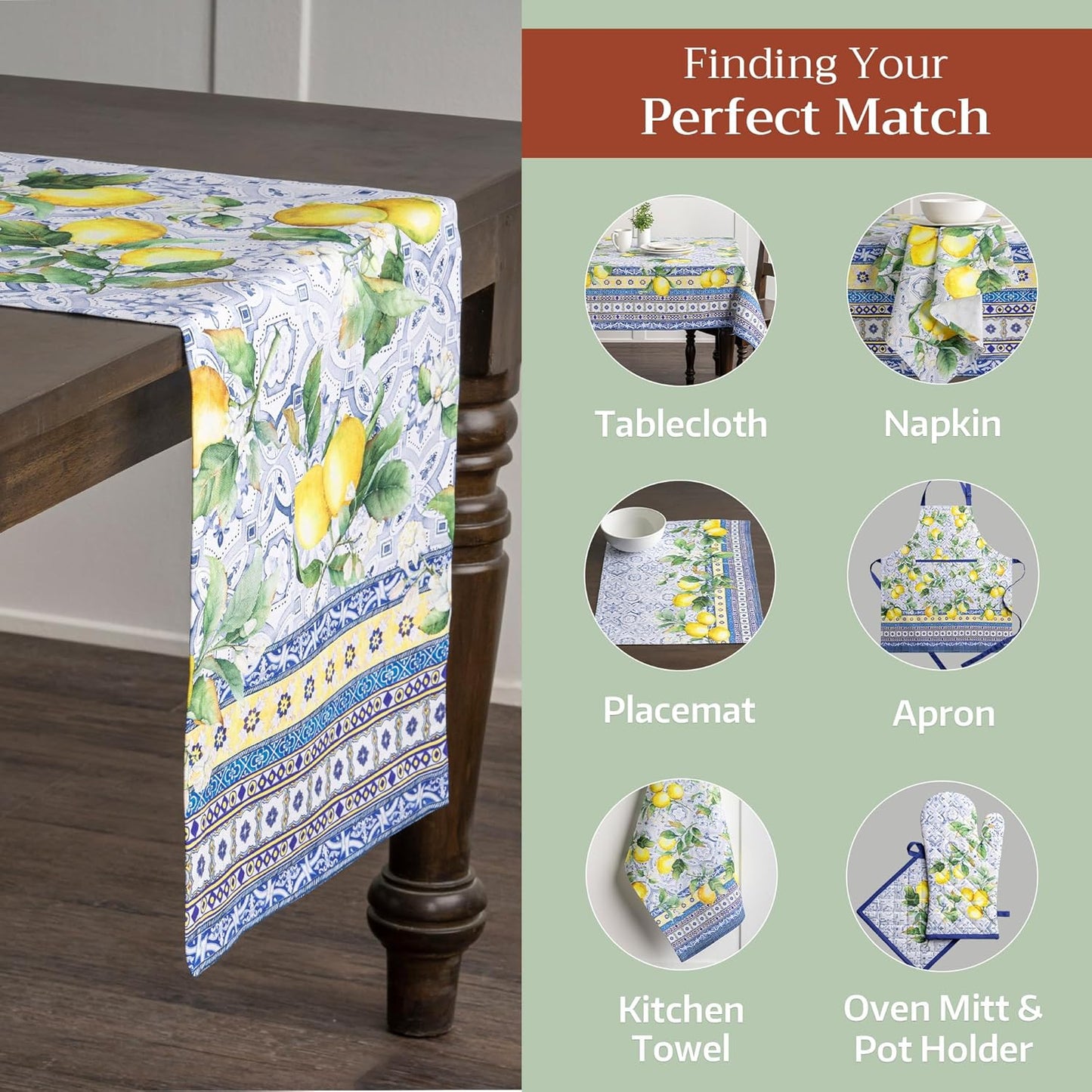 Maison d' Hermine Table Runner 100% Cotton Single Layer Table Runners 72 inches Long Decorative for Home Kitchen Dining Party Baby Shower Wedding Bridal Shower Spring Summer (Citrus, 14.50" x 72")