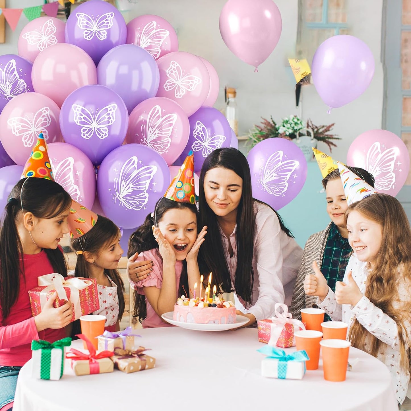 Maca Pink Purple Butterfly Printed Balloons - 52 PCS 12 Inch, Perfect for Baby Shower, Girls' Birthday Parties, or Wedding Decorations