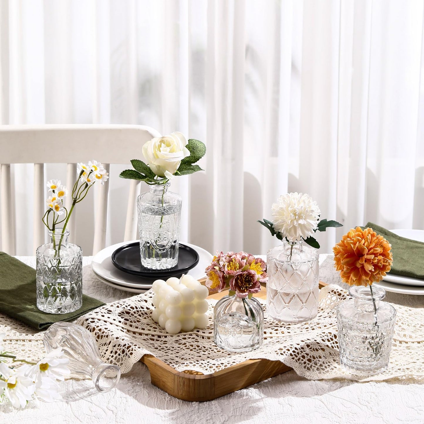 Bud Vases in Bulk 32, Clear Glass Bud Vases for Centerpieces, Small Vases for Flowers, Mini Vintage Flower Vase for Centerpieces, Wedding Table Decor, Home Decor