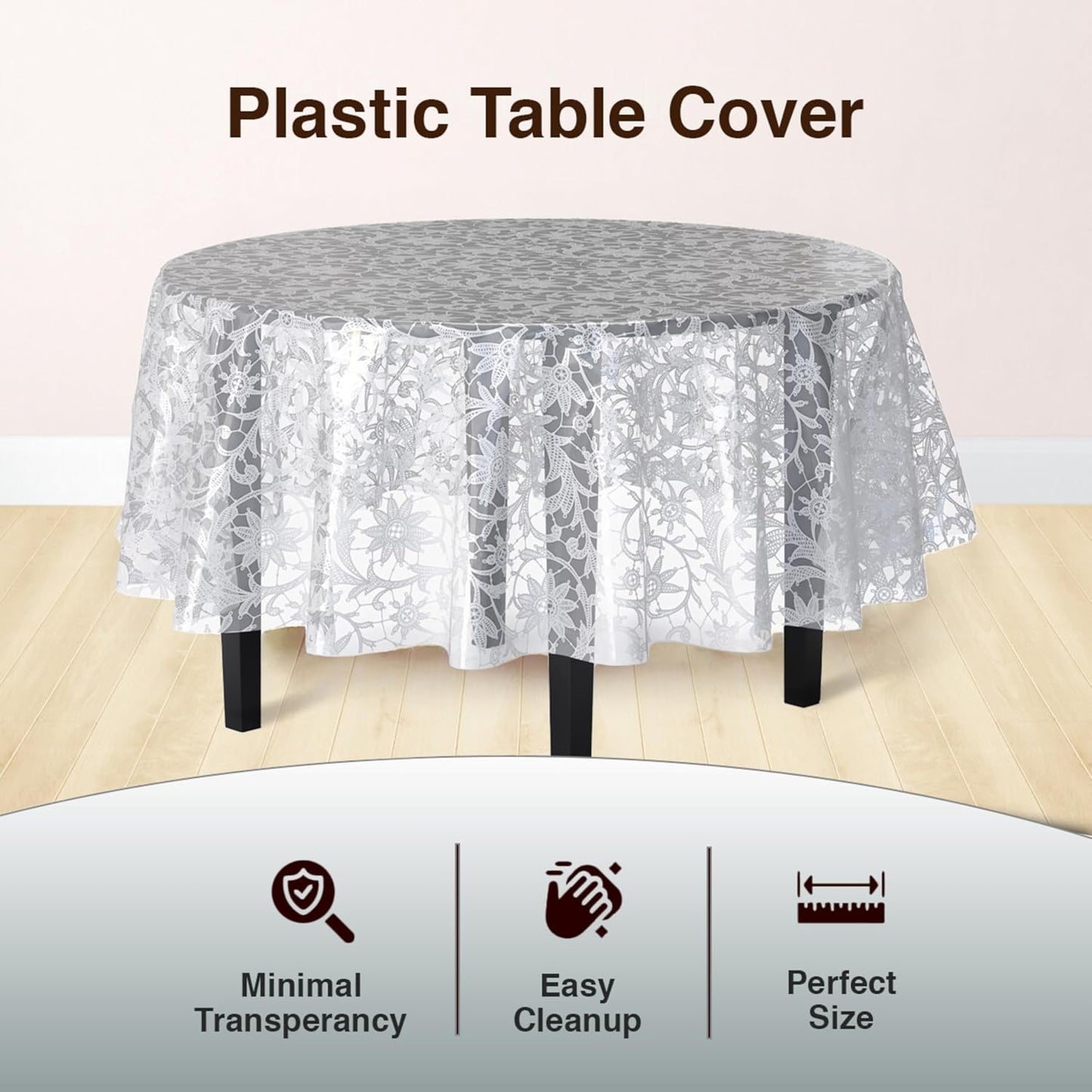 Exquisite Lace Table Cloth Round Table Plastic 12-Pack Lace Tablecloth Round 84" | White Floral Tablecloth Disposable | Wild Flower Party Decorations & Party Supplies