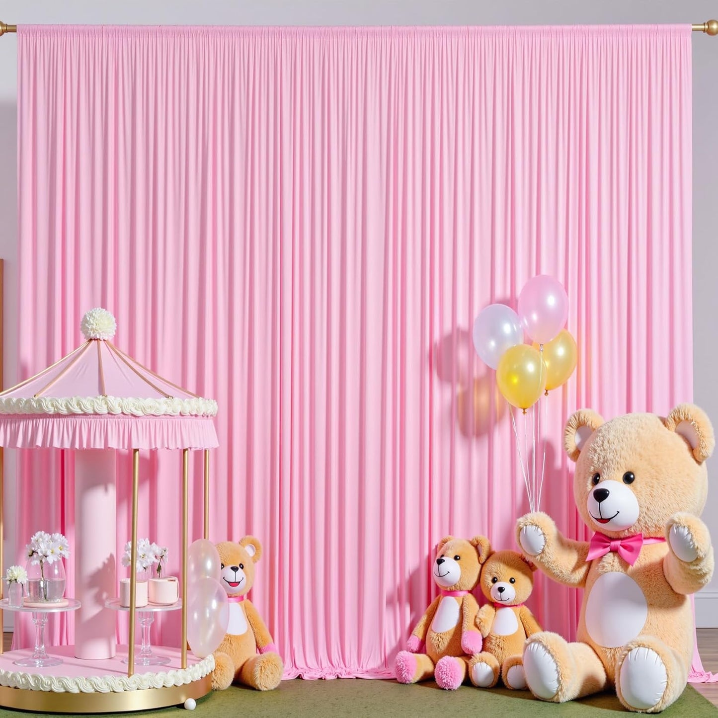 40ftx10ft Pink Backdrop Curtains for Parties, Wrinkle Free 8 Panels Silky Polyester Photo Backdrop Drapes Back Drop Cloth for Wedding Birthday Photography Baby Shower Decor