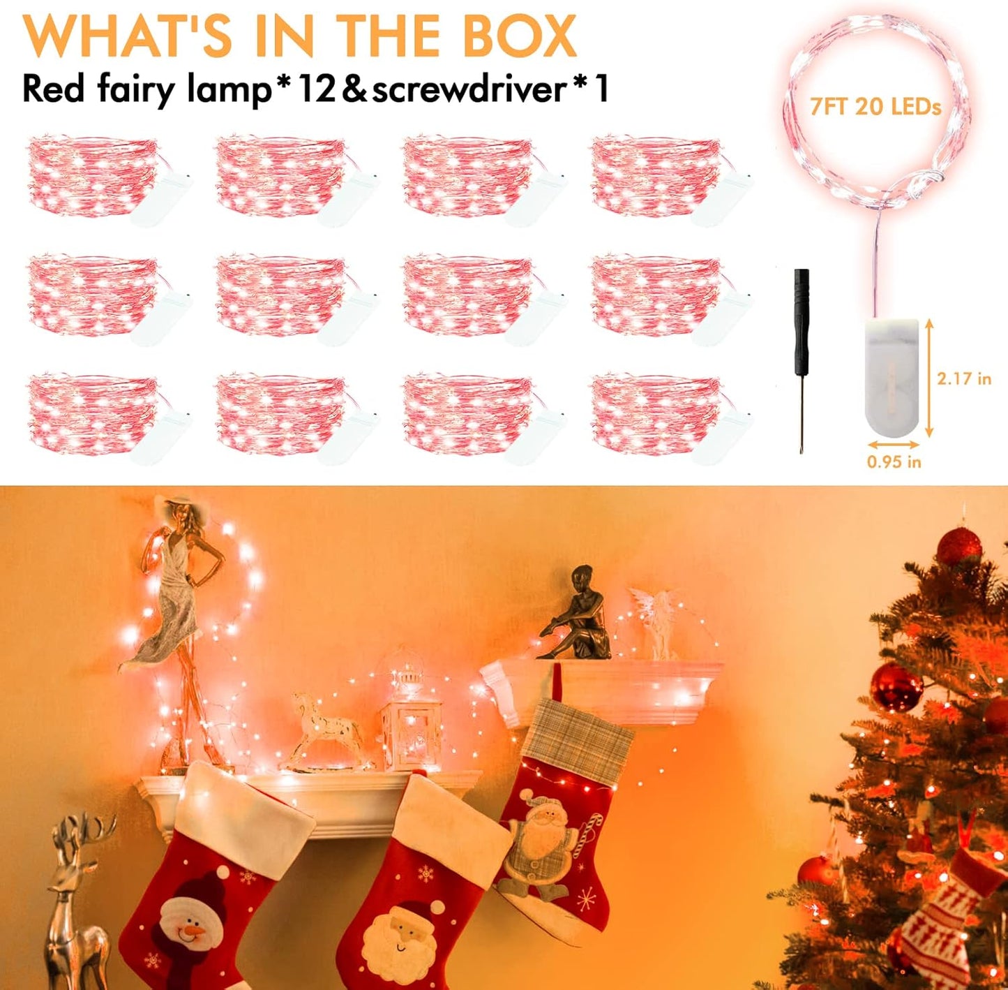 12 Pack Fairy Lights Battery Operated String Lights，7FT 20LED Waterproof Silver Wire Christmas Lights Outdoor,Firefly Mini Lights for Bedroom Party Birthday Wedding Home Decor