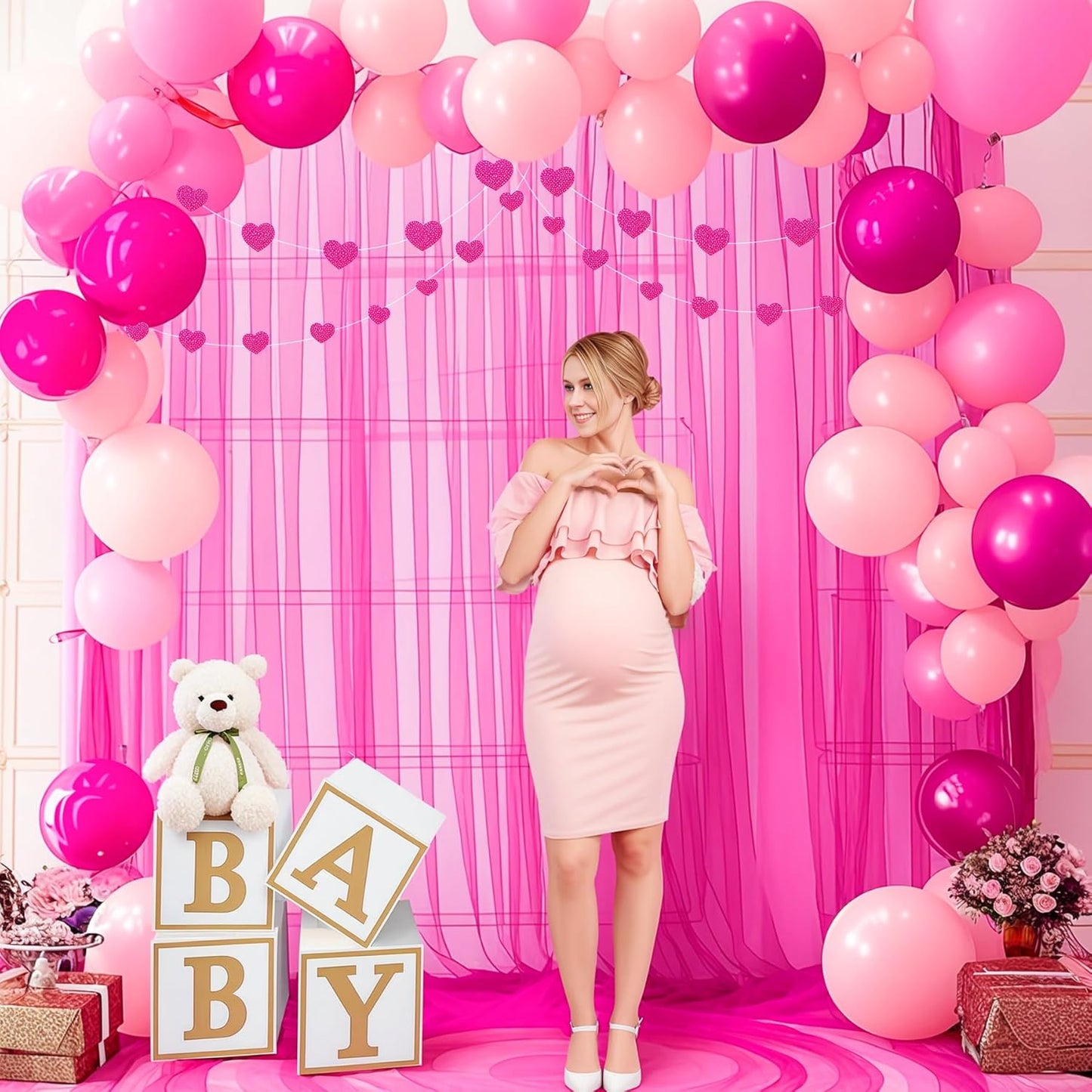 20ft X 10ft Hot Pink Tulle Backdrop Curtain for Parites, Sheer Backdrop Curtains Fabric Drapes for Wedding Ceremony Arch Party Stage Decorations