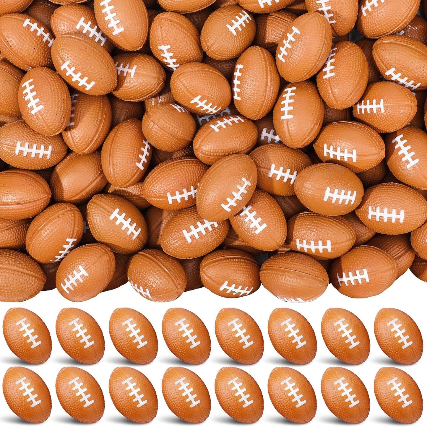 Jerify 250 Pack Mini Footballs Stress Balls Bulk 1.4 Inch Small Soft Foam Sports Balls Fidget Toys for Adults Goodie Bag Stuffers for Birthday Sports Carnival Party Favors(Brown,1.46 x 0.98 Inch)
