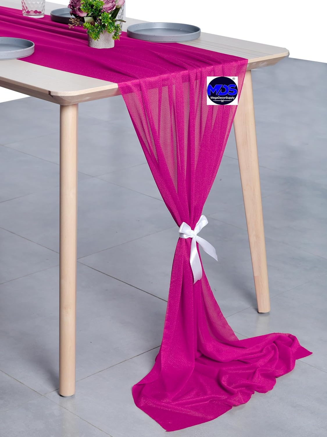 MDS 2 Pack 14ft Chiffon Table Runner 29 x 170 Inches Sheer Wedding Runner Romantic Rustic Table Runner for Wedding Decorations, Birthday Parties, Bridal Shower Party Arch Decor - Magenta