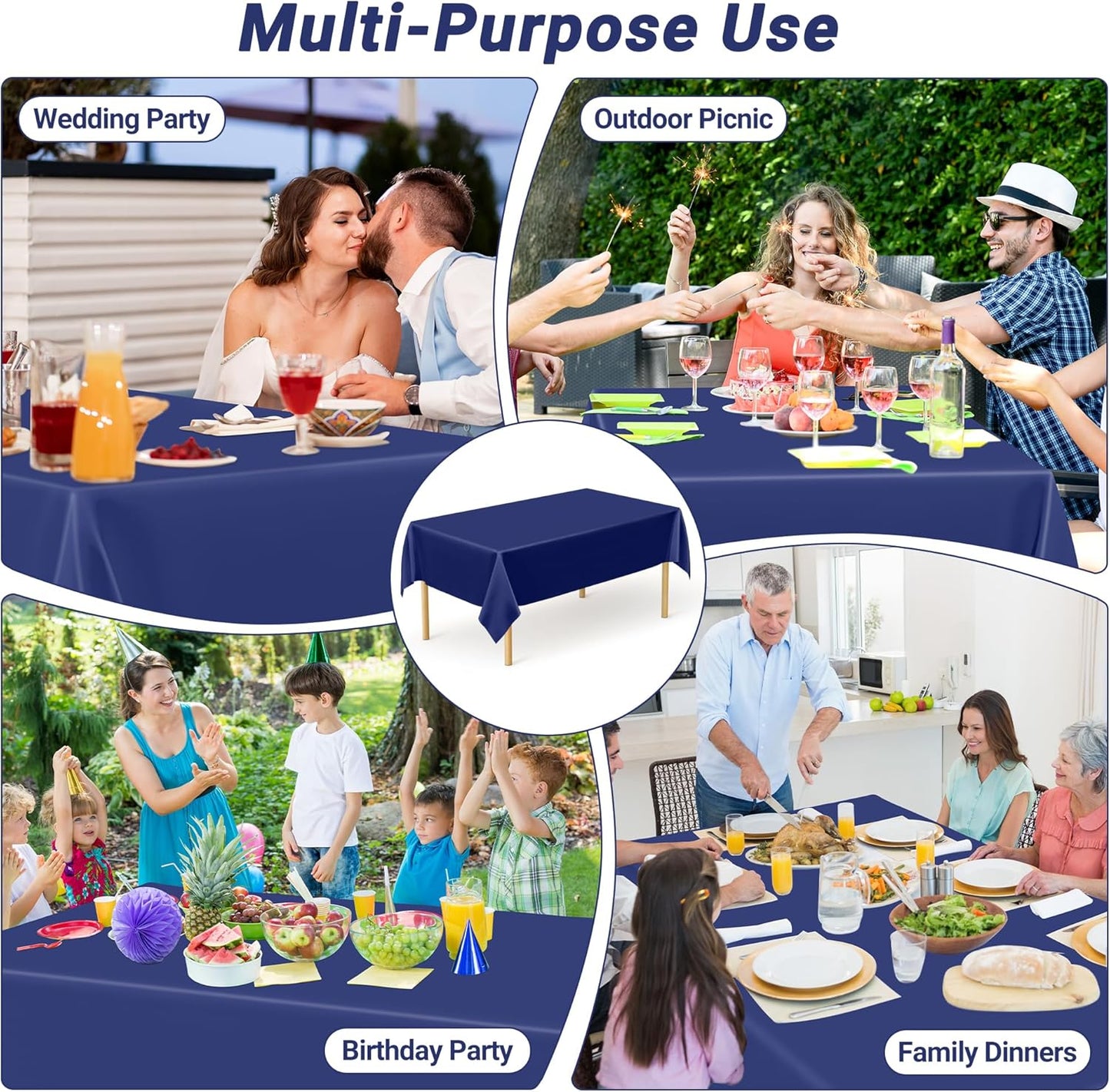QZYL 12 PCS Navy Plastic Tablecloths, 54 in x 108 in Dinner Table Cloths, Rectangle Table Cover for Birthday Party Family Gathering Wedding