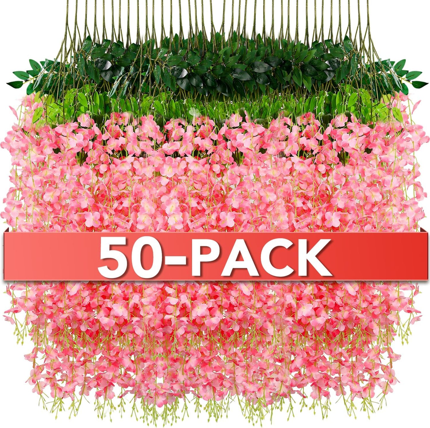 Wisteria Hanging Flowers,Fake Hanging Flowers,Wisteria artificiales Garland for Home Wedding Arch Floral Party Garden Ceremony Outdoor Decor,3.6 feet Long(50,Pink)