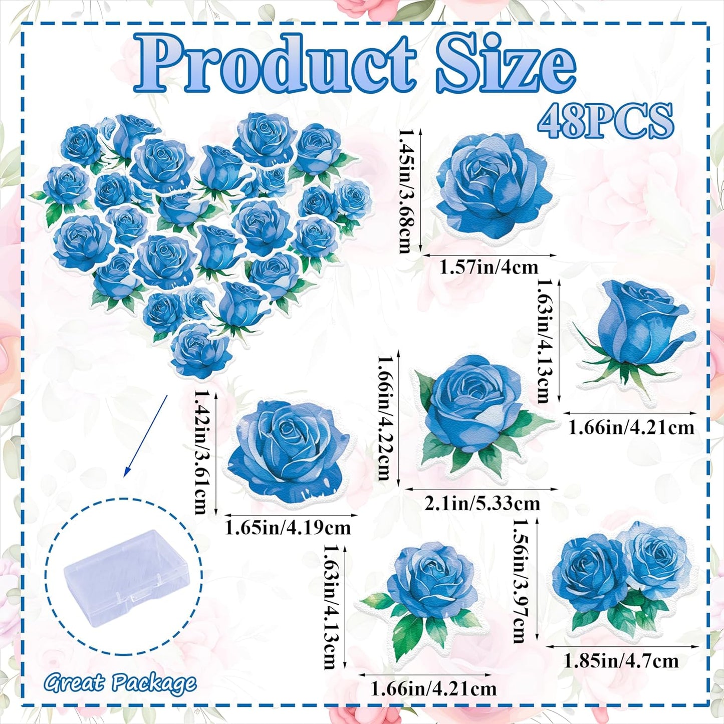 48PCS Edible Rose Flower Cupcake Toppers Wafer Paper Roses Decorations Flower Birthday Party Decorations Rose Cake Toppers for Wedding Engagement Birthday Party Cake Decor Supplies (Blue)
