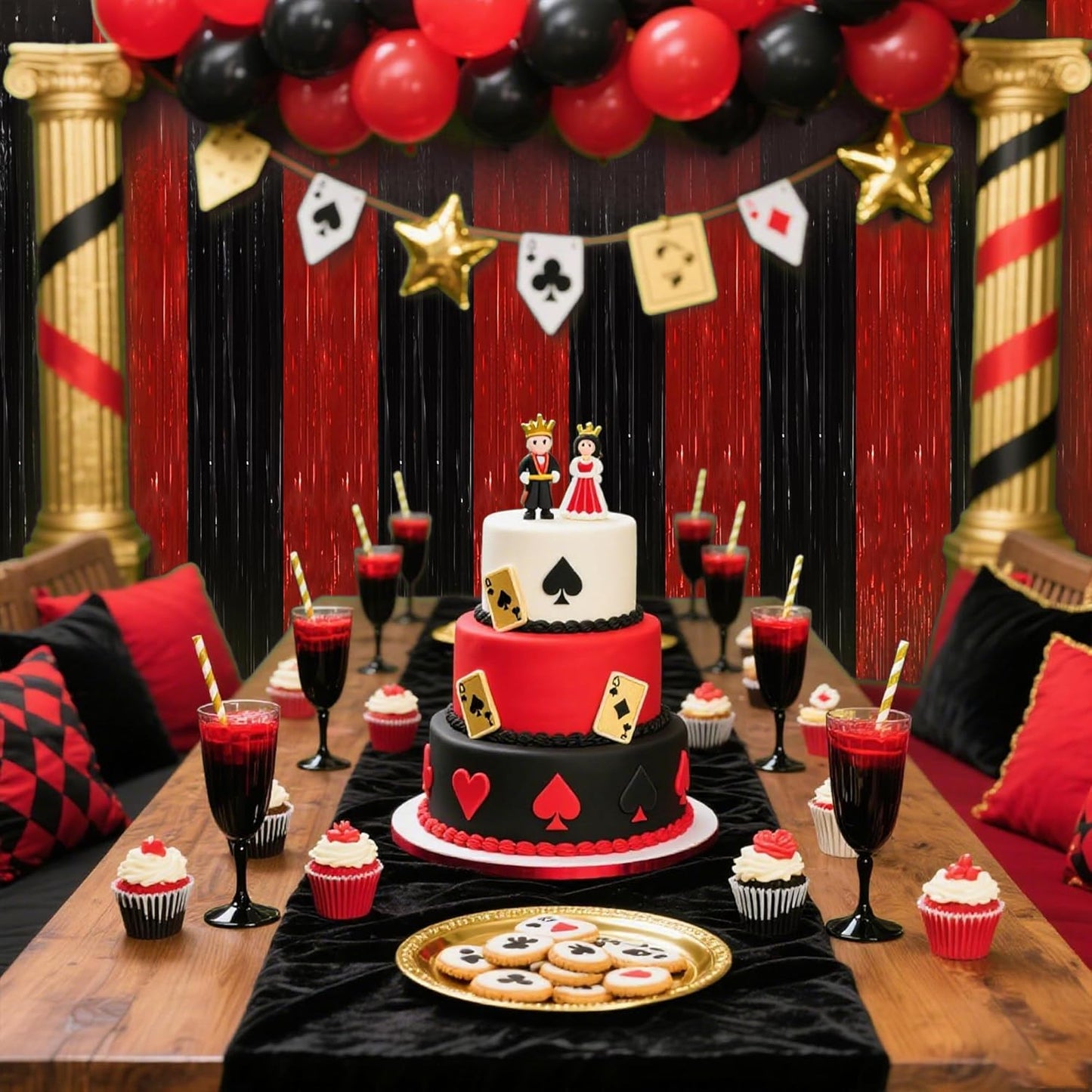 TONIFUL 2Pcs Black Red Door Streamers,Green Photo Booth Backdrop,Metallic Streamers Green Foil Fringe Curtains for Birthday,Christmas,New Year,Halloween,St. Patrick's Day Party Streamers Decor