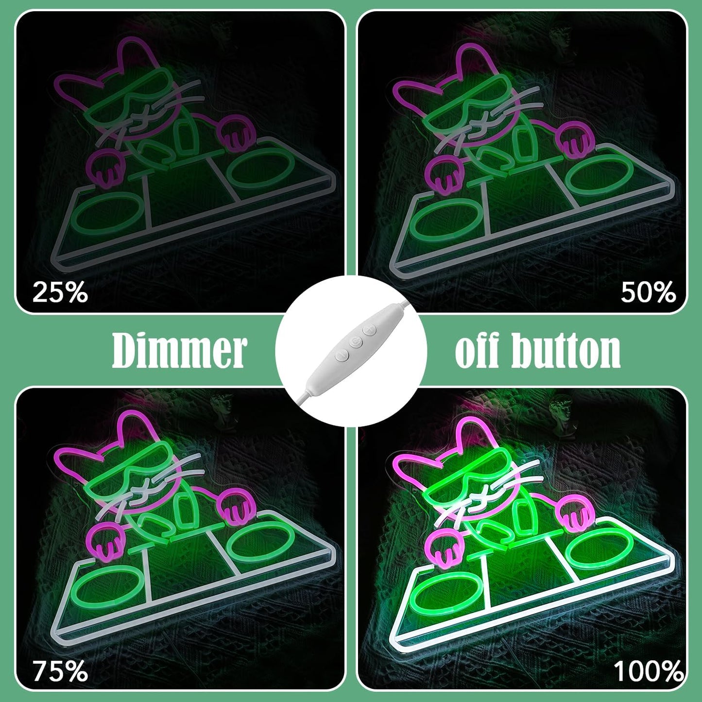 Cat DJ Player Neon Sign Dimmable DJ Player Led Neon Light for Wall Decor USB Powered Cool Neon Light Sign for Bar Party Man Cave Bedroom Art Wall Decoration