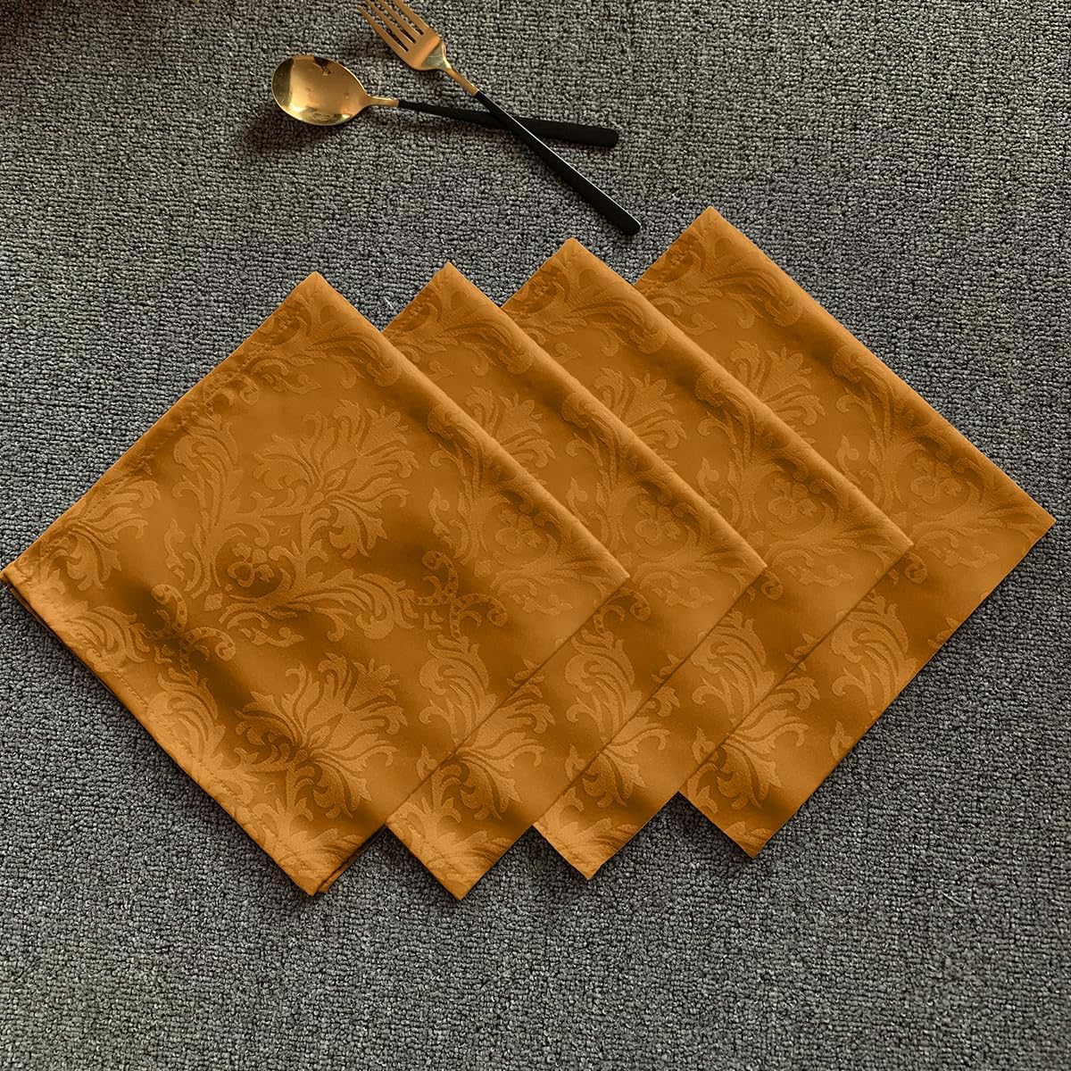 Fall Cloth Napkins 20 x 20 Inch Set of 4 Washable Reusable Jacquard Damask Autumn Table Napkins for Harvest, Thanksgiving, Holiday, Brown/Amber (4 Pieces/Packs)