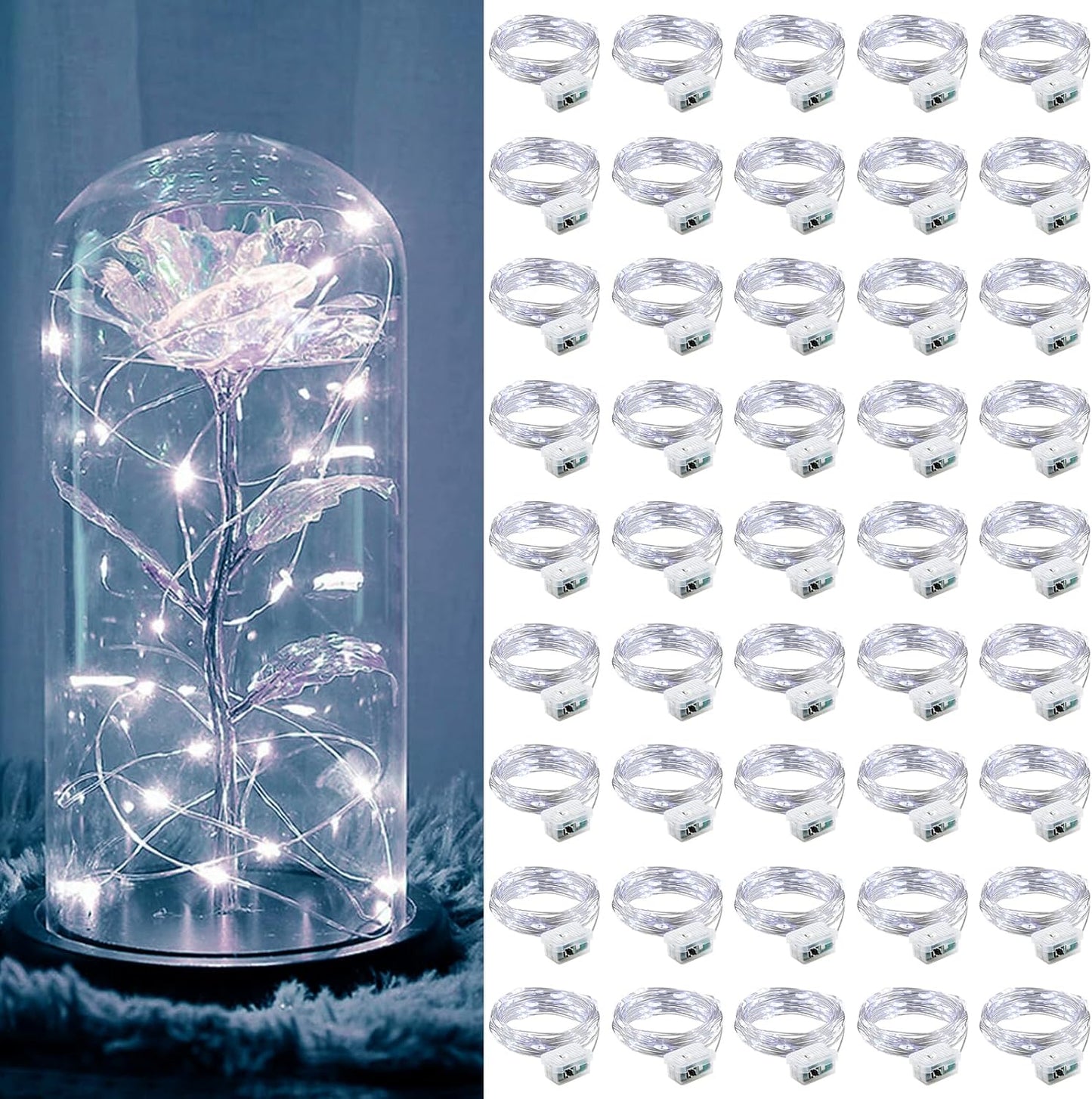 ZGWJ 50 Pack Fairy Lights Battery Operated, 7ft 20 Mini LED Fairy String Lights Silver Wire 3 Modes for DIY, Parties, Wedding, Bedroom, Halloween Christmas Decoration Silver White