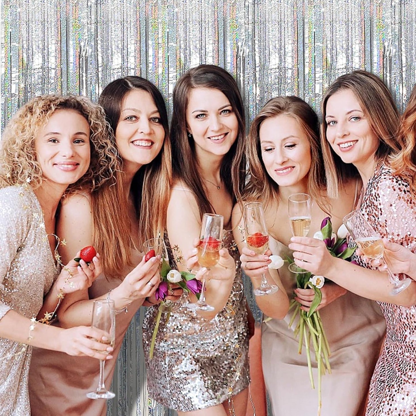 Tinsel Curtain Party Backdrop Silver Birthday Decorations 10 Packs Glitter Foil Fringe Curtain Party Decor Streamers Photo Booth for Birthday Christmas Wedding Halloween Graduation Decorations