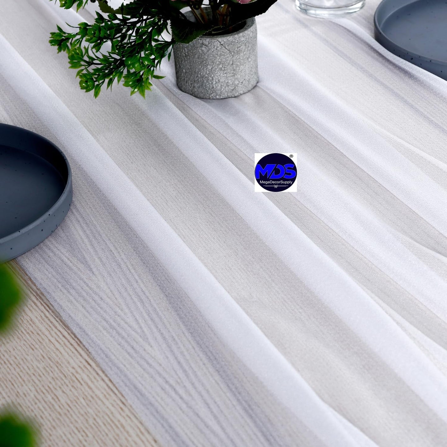 MDS Halloween Chiffon Table Runner - 15 Pack, 29 x 170 Inches, 14ft Each - Sheer Spooky Table Runners for Haunted House Parties, Trick-or-Treat Tables, Witchy Décor, Wedding & Events - White