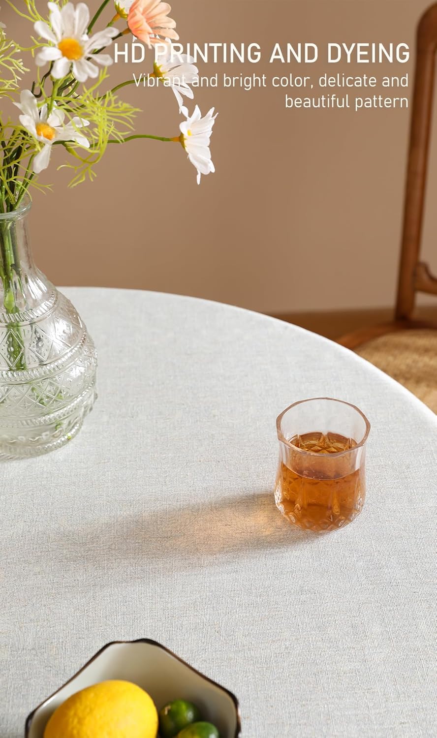 ISAENNE Designer Vintage Linen Elegant Round Tablecloth,Chinoiserie Floral Indoor Table Cloth,Wrinkle Resistant Decor Table Cover for Dining Thanksgiving Kitchen,Diameter 67"-Segerman B