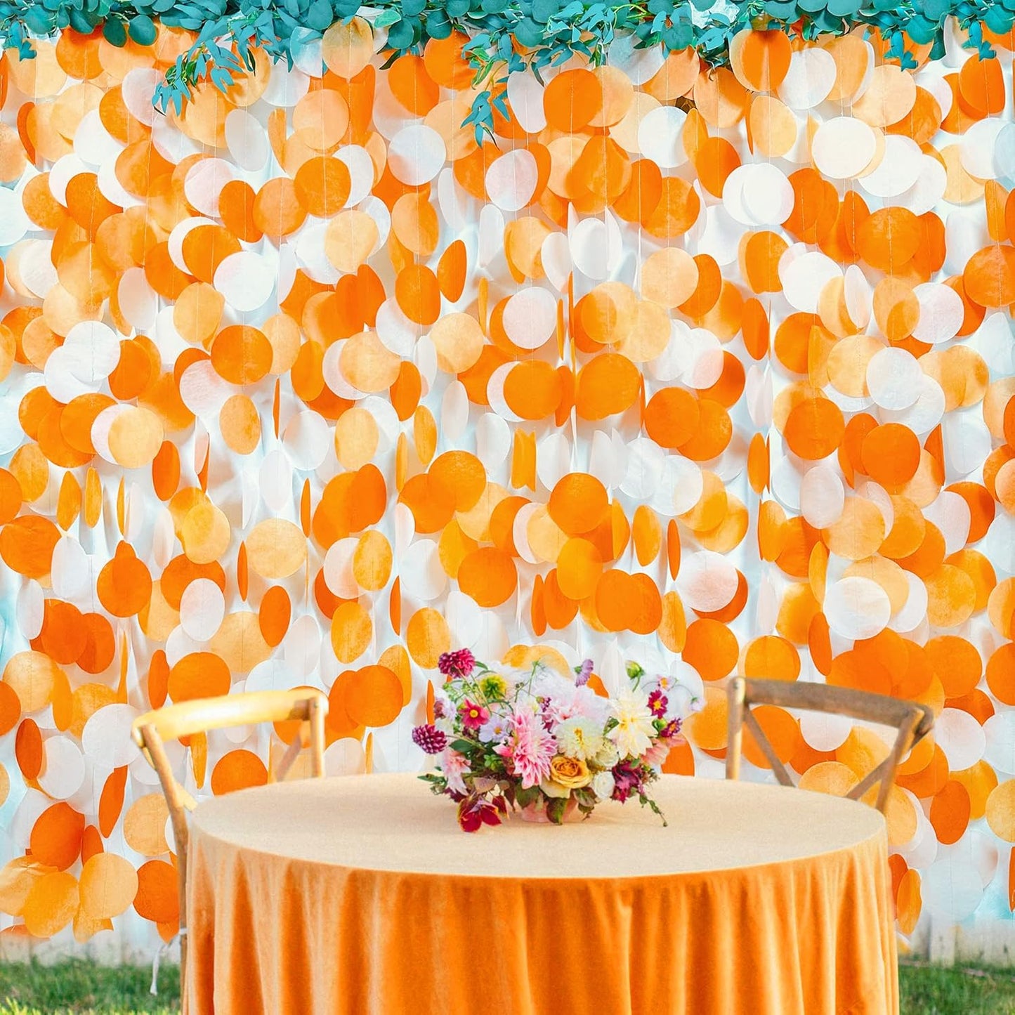 205 Ft Orange Party Decorations Big Circle Dots Backdrop Garland Ombre Orange Tissue Paper Polka Dot Hanging Streamer for Birthday Engagement Wedding Fall Autumn Thanksgiving Harvest Party Supplies