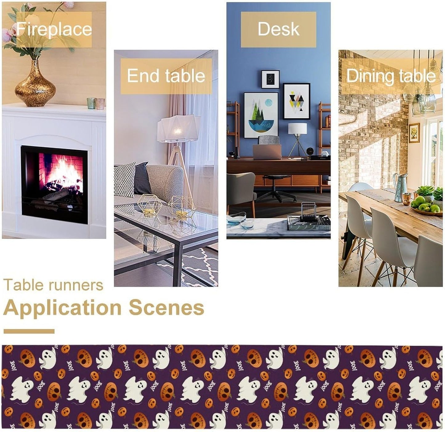 Halloween Table Runner,Ghost Pumpkin Halloween Table Runner for Kitchen Dining Table Decoration Home Party Decor 13x70 Inch