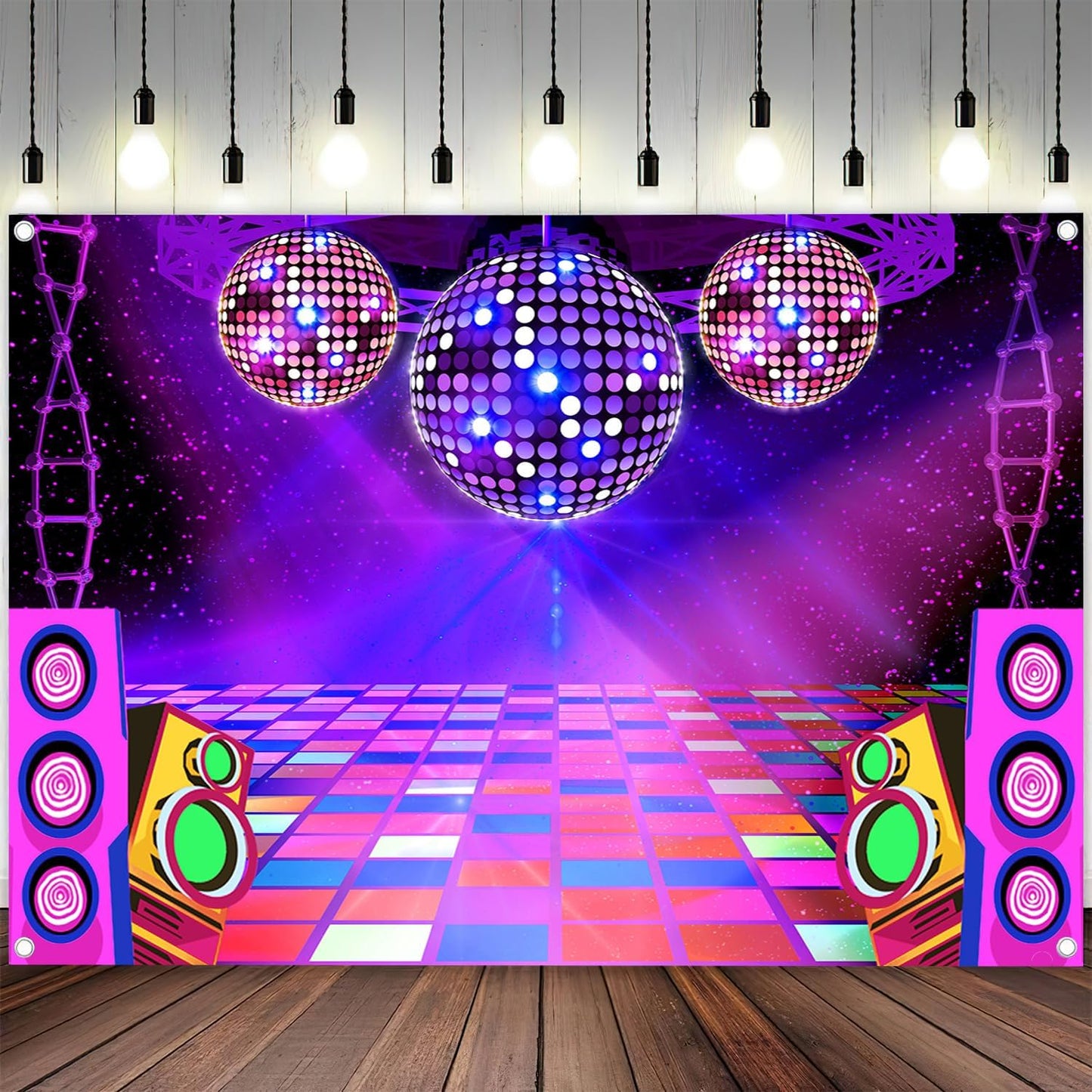 Dance Party Backdrop Retro 80s 90s Theme Stage Dance Ball Music Birthday Party Decoration DJ Photography Background 8 x 6 ft for Baby Shower Picture Photo Shoot Polyester Fabric, Green