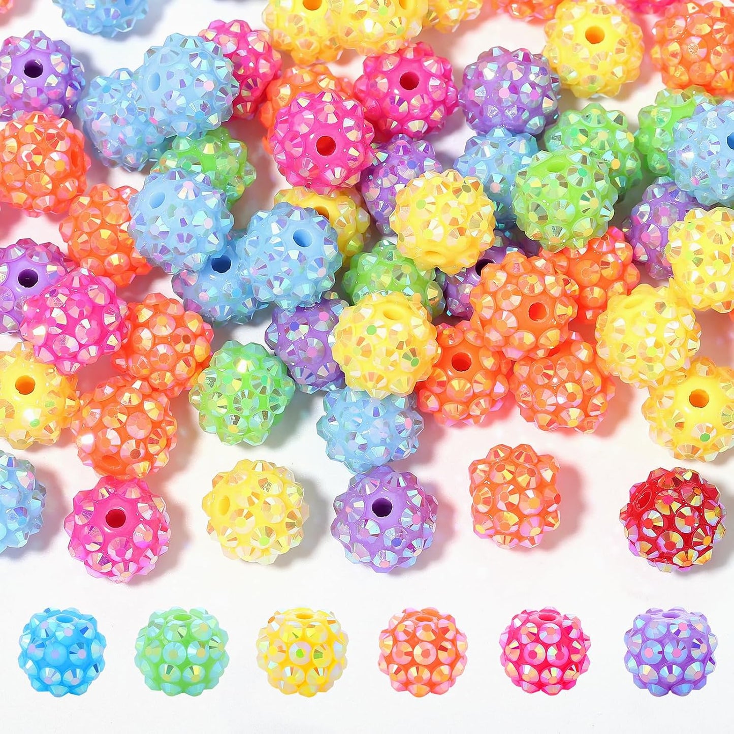 novani 240pcs 10mm Round Rhinestone Beads for Jewelry Making, Resin & Clay Material, Candy Colors, Disco Ball Style, DIY Crafting