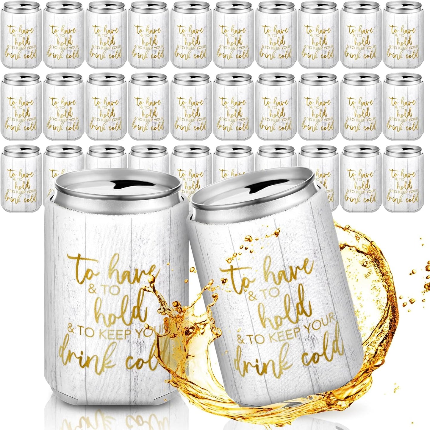 50 Pieces Wood Grain Wedding Can Cooler Sleeves Bulk Engagement Party Favors for Guests Cheers to Love Laughter and Happily Ever After Rehearsal Dinner Decorations for Wedding Bridal